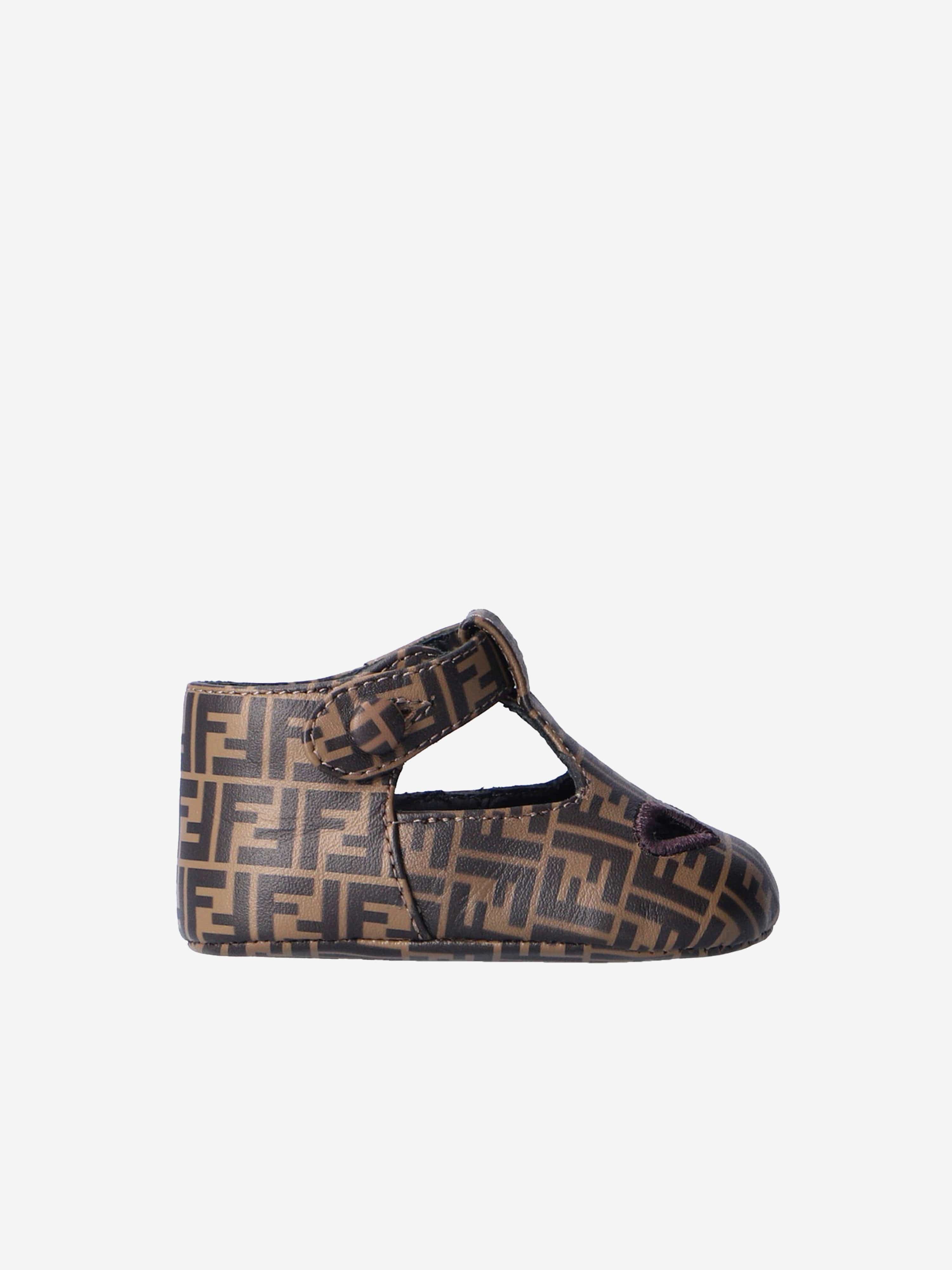 Fendi Baby Leather FF Logo Sandals in Brown Finishline Cheap Online