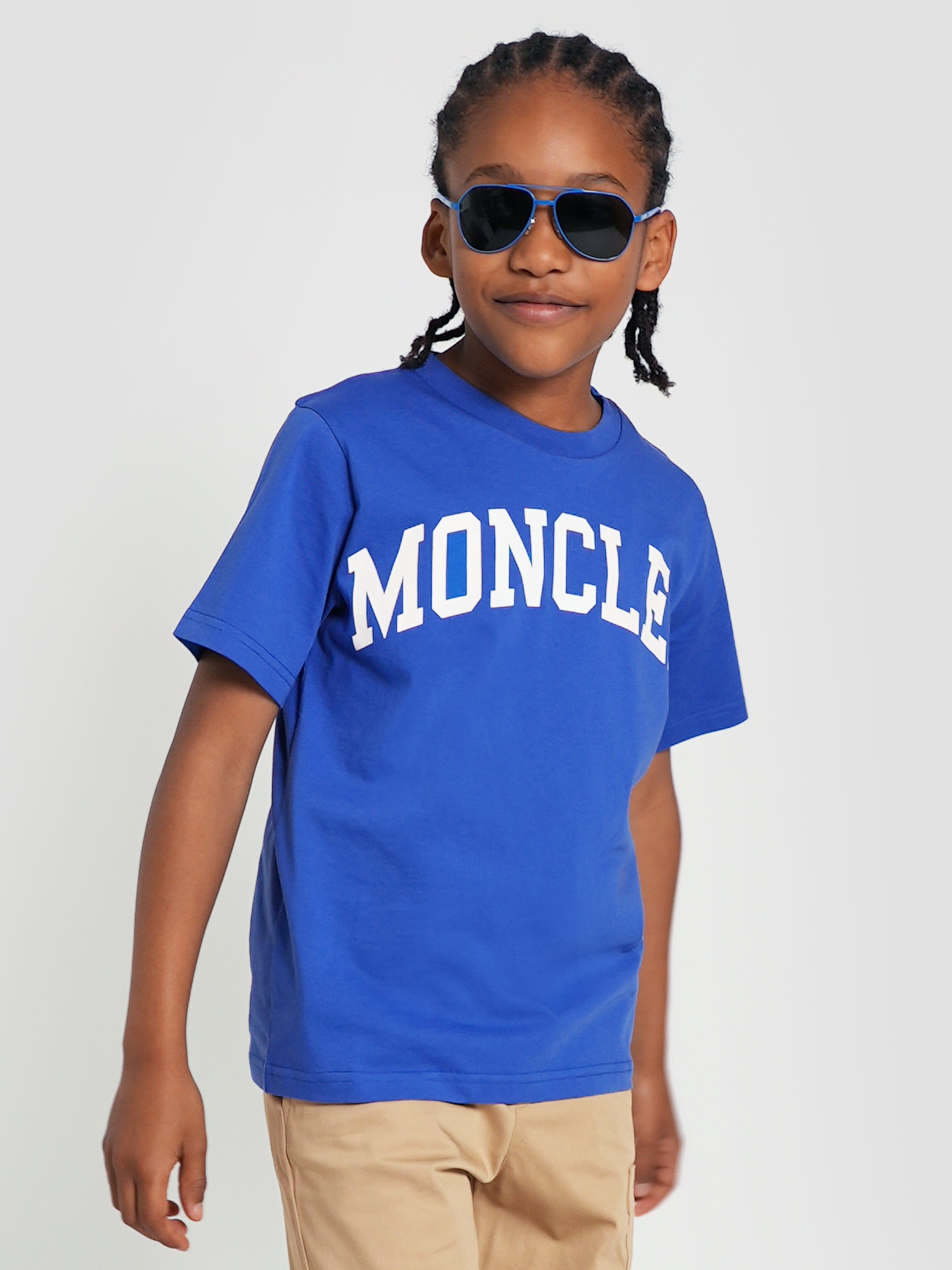 Moncler Enfant Boys Logo Print T-Shirt in Blue Looking For Cheap Pice