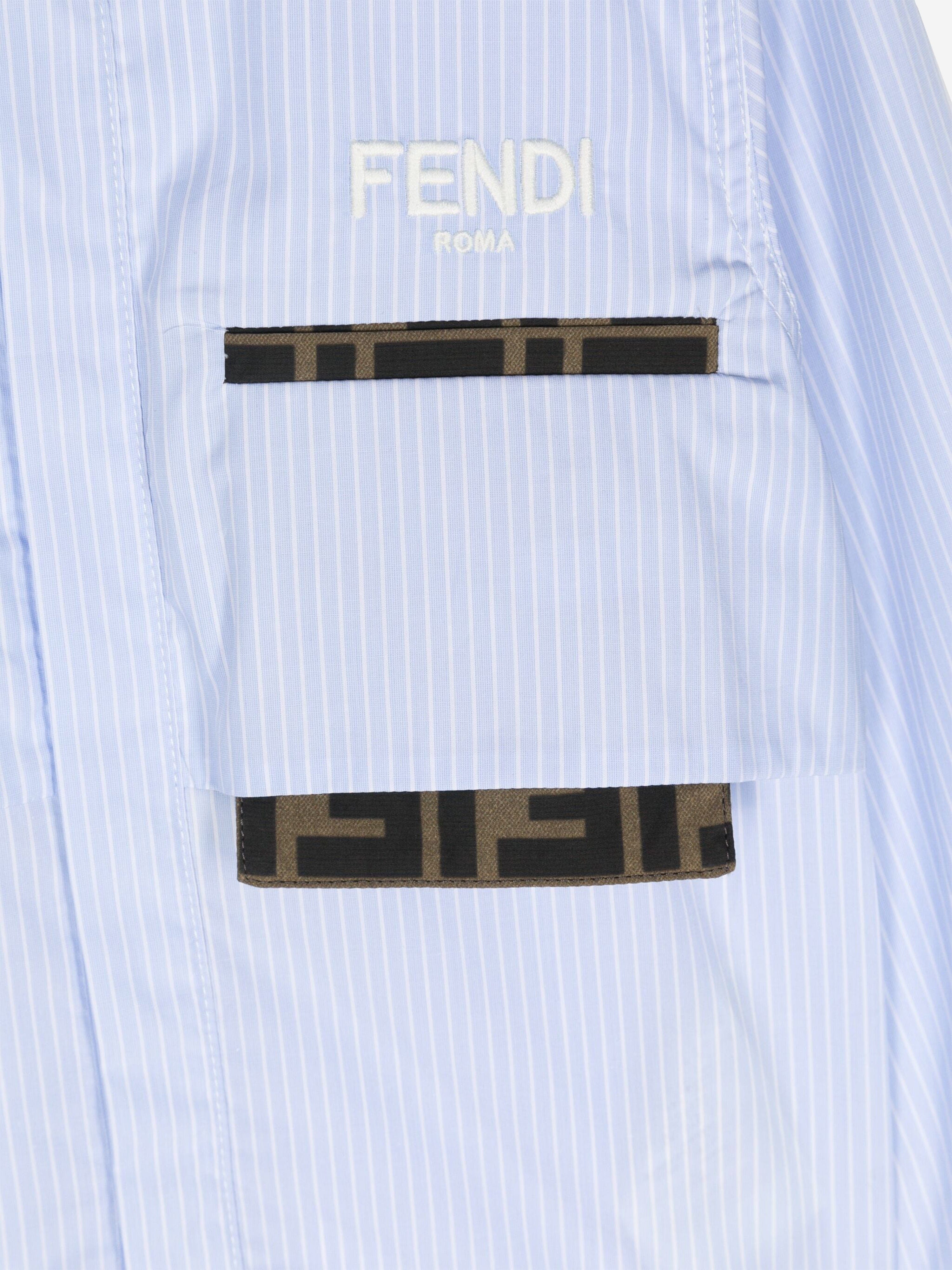 Fendi Boys Striped FF Pocket Shirt in Blue Manchester