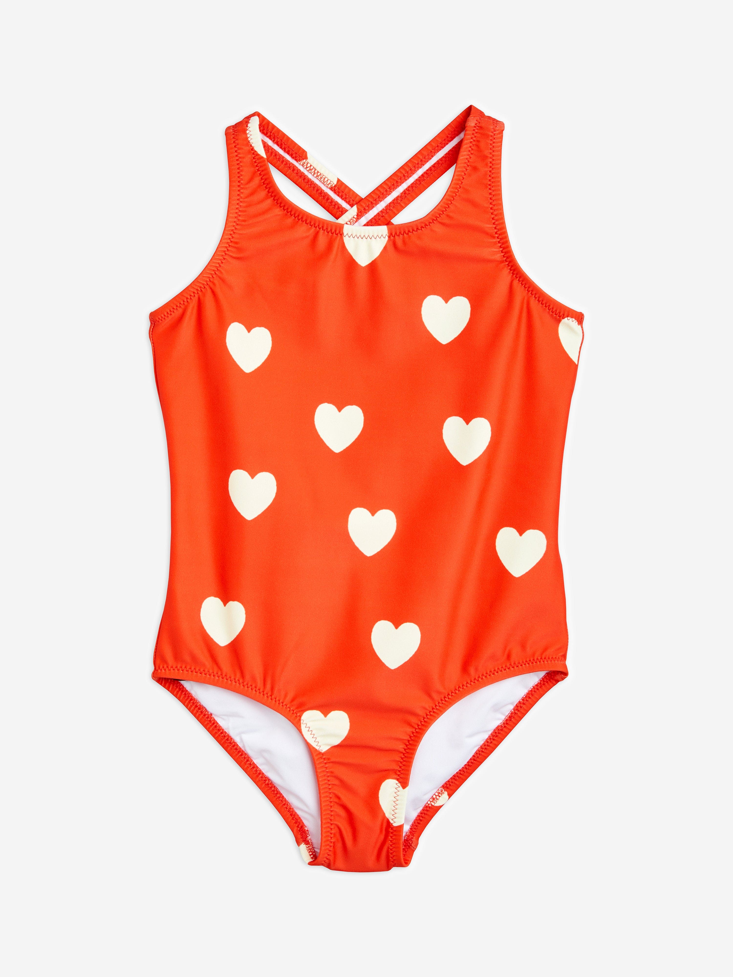 Mini Rodini Girls Heart Print Swimsuit in Red Clearance Best Place