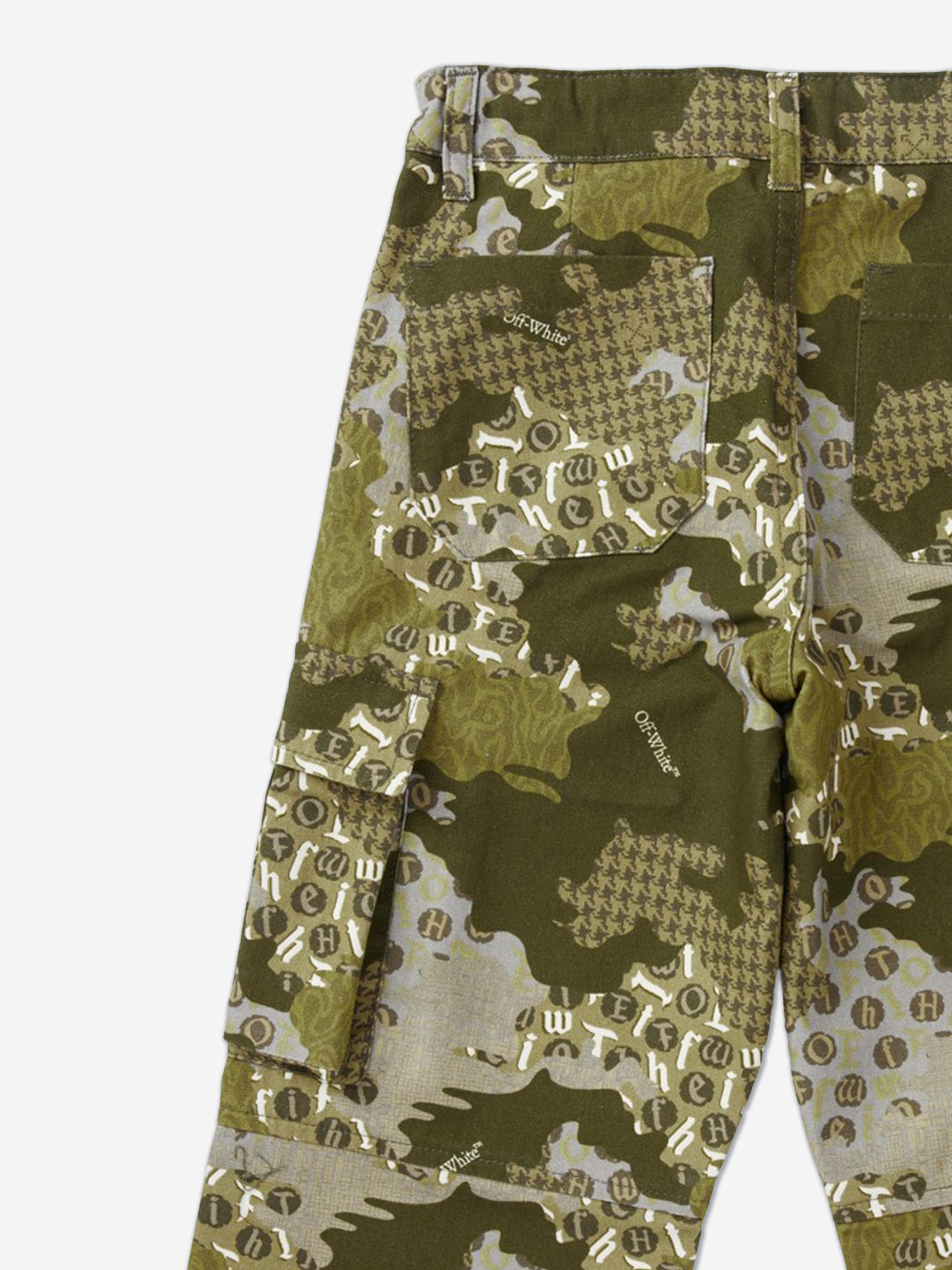 Off-White Boys Crazy Camo Cargo Trousers in Green Clearance Limited Edition