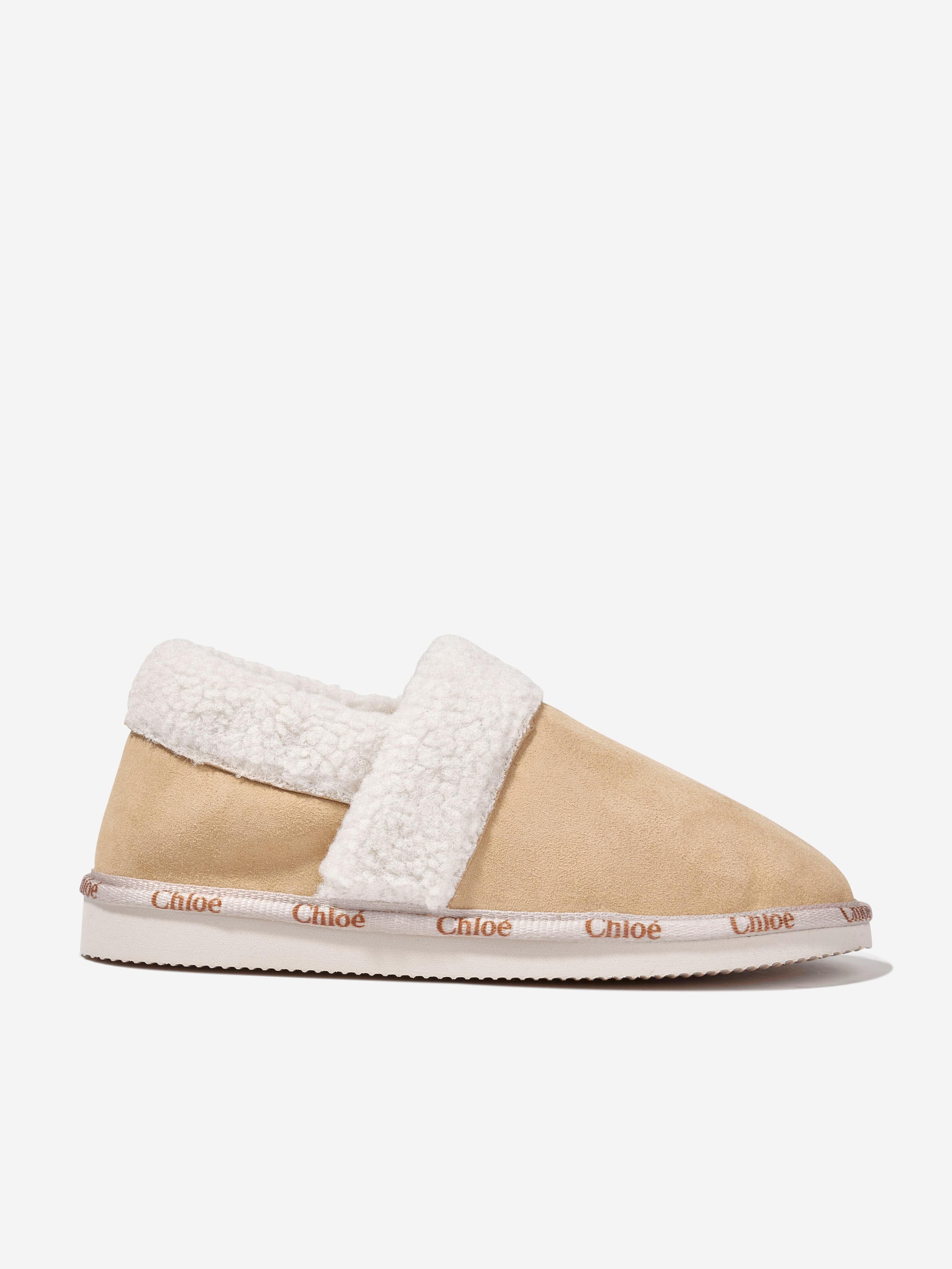 Chlo¨¦ Girls Suede Slippers in Beige Buy Cheap Free Shipping