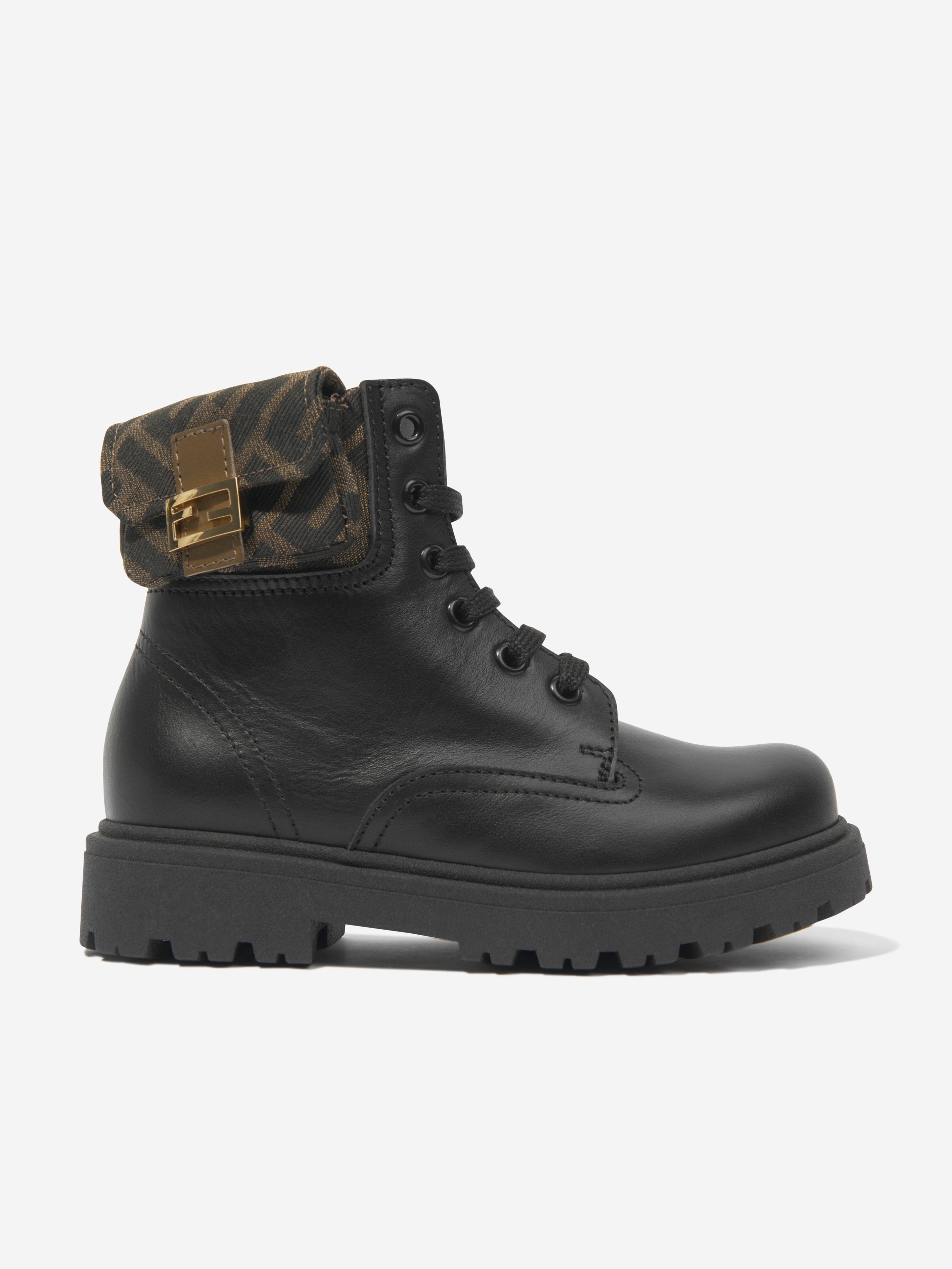 Fendi Kids Leather Baguette Biker Boots in Black Tumblr Sale Online