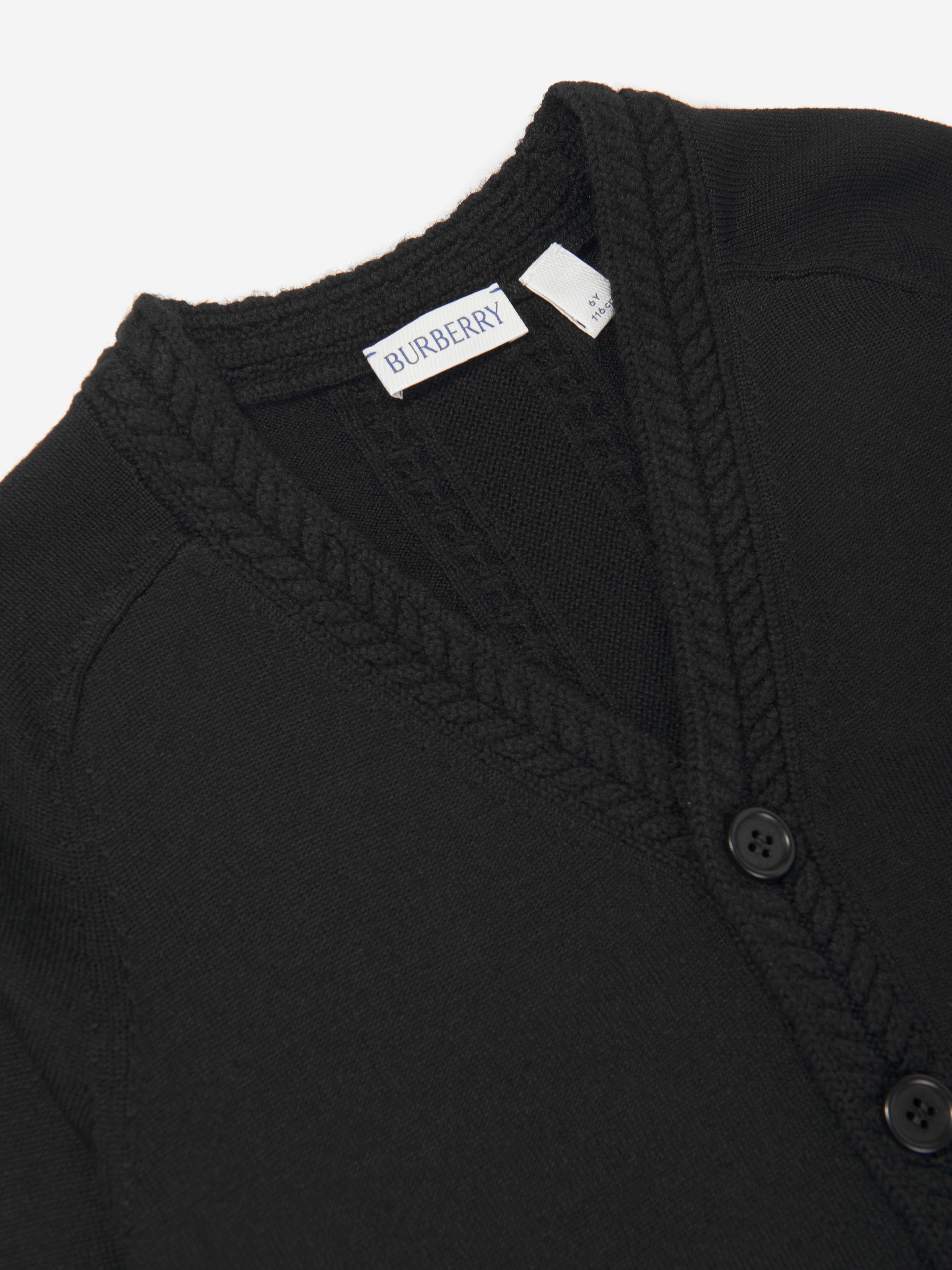 Burberry Boys Wool Knit Graham Cardigan in Black Sale Fake