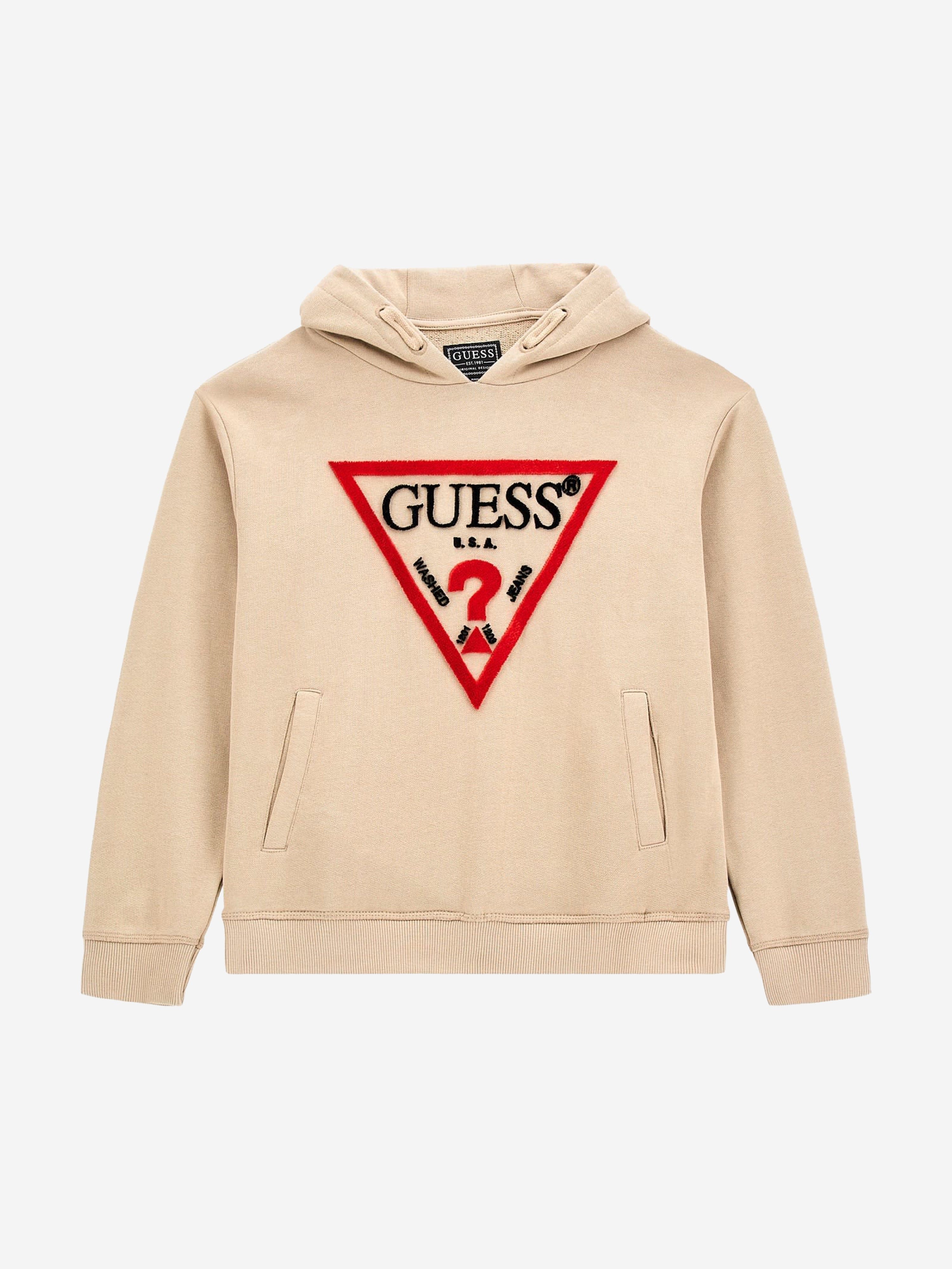 Guess Boys Logo Hoodie in Beige Supply Online