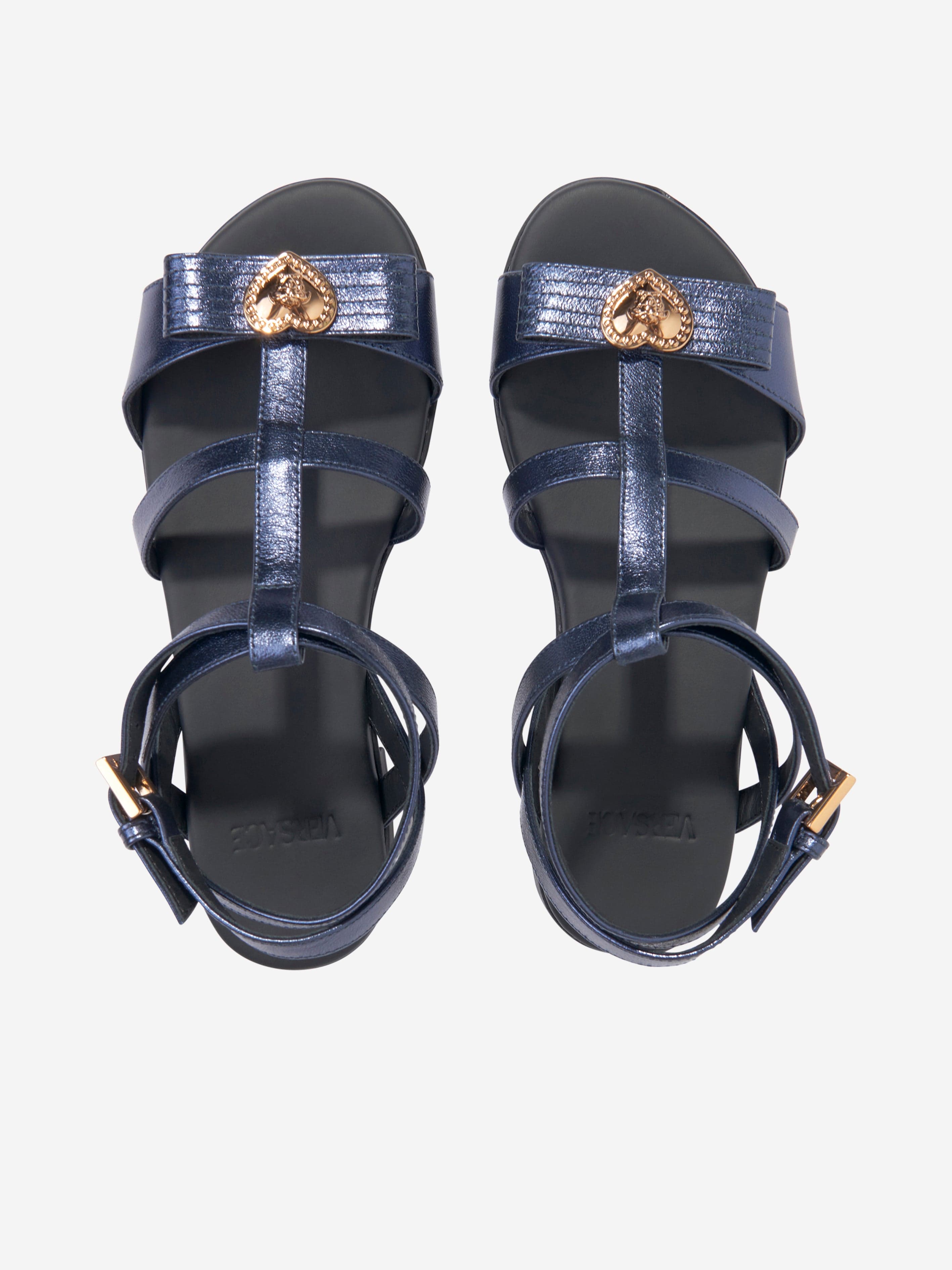 Versace Girls Medusa Heart Sandals in Navy For Sale