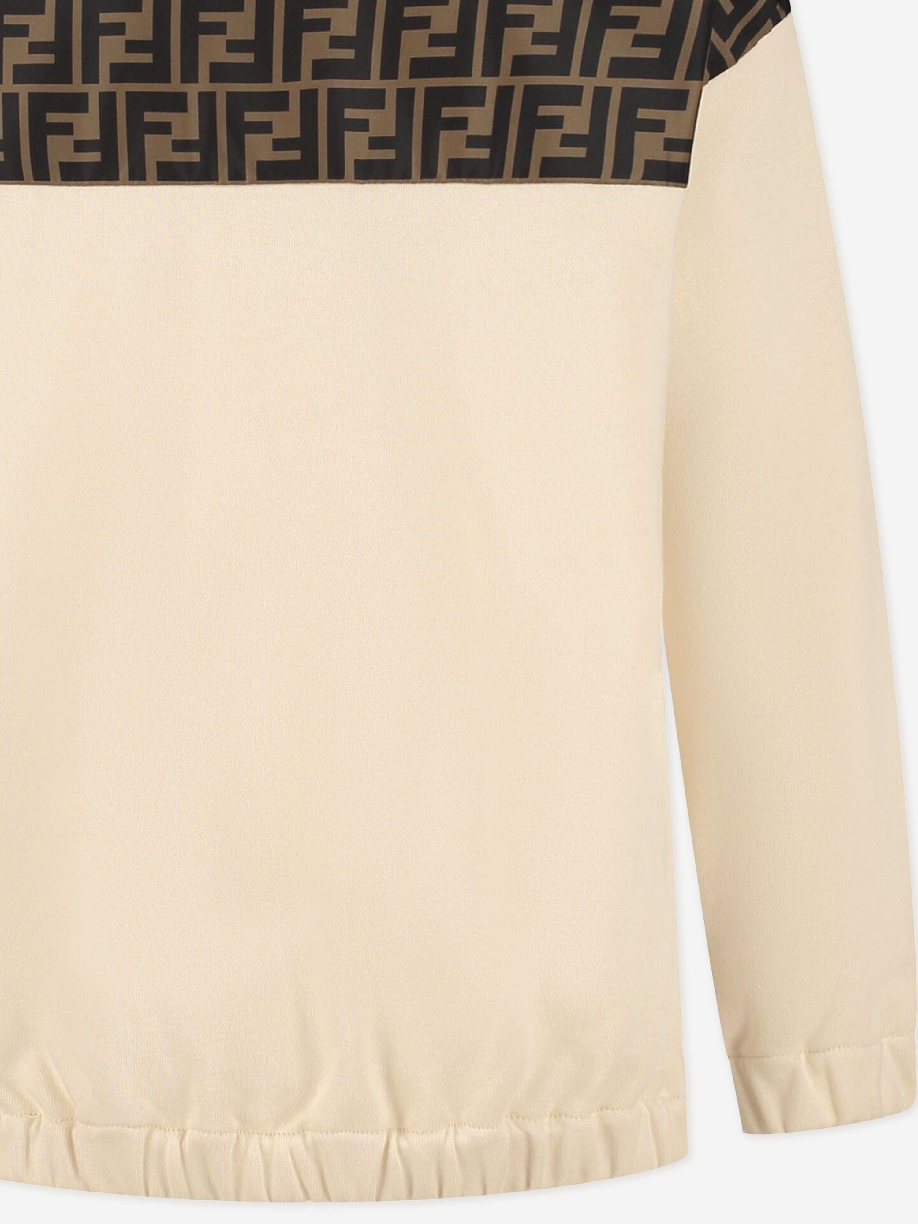 Fendi Kids FF Logo Sweatshirt in Beige Visit New Sale Online
