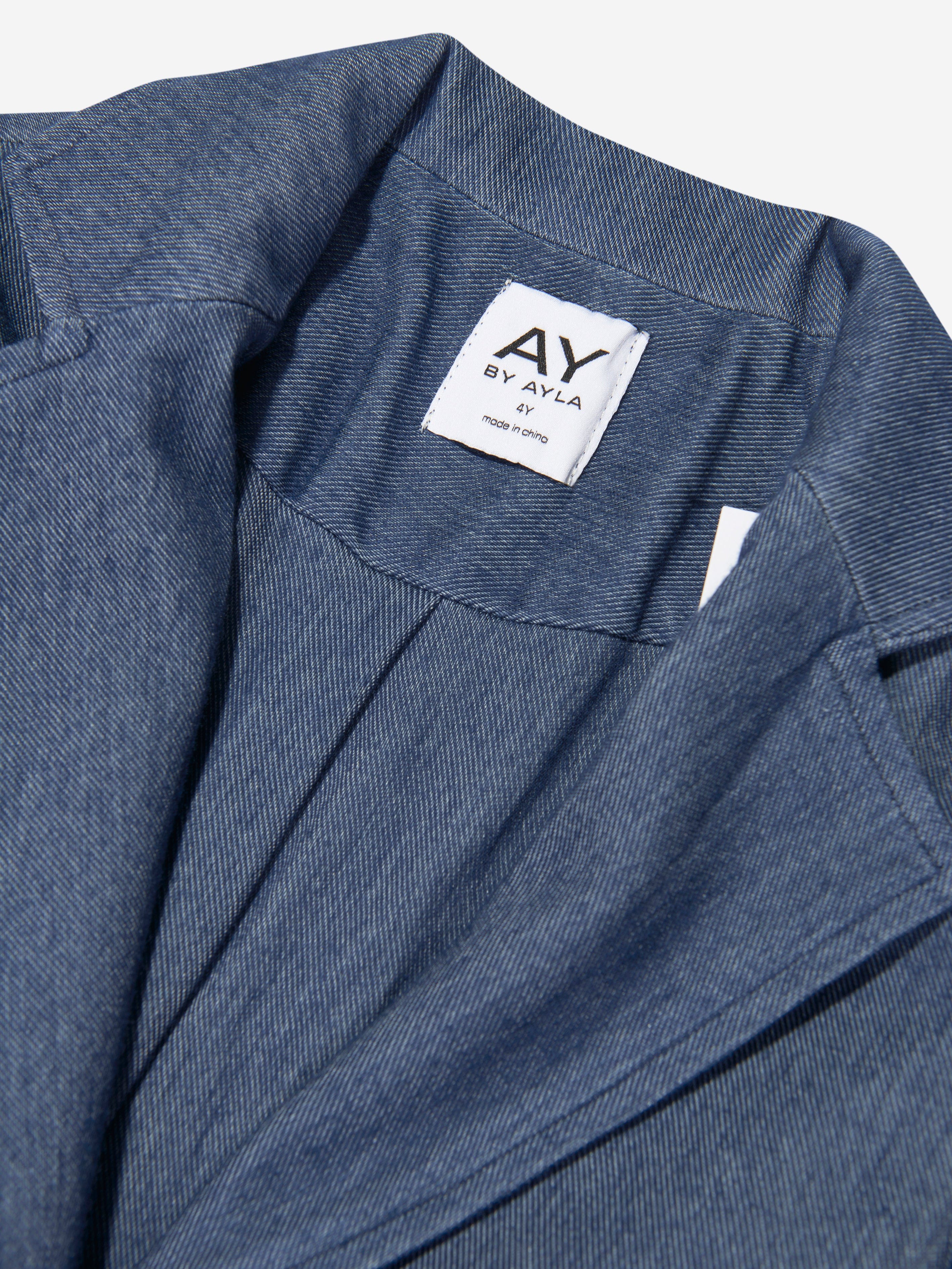 AY by AYLA Girls Denim Look Belted Trench Coat in Blue Clearance Largest Supplier