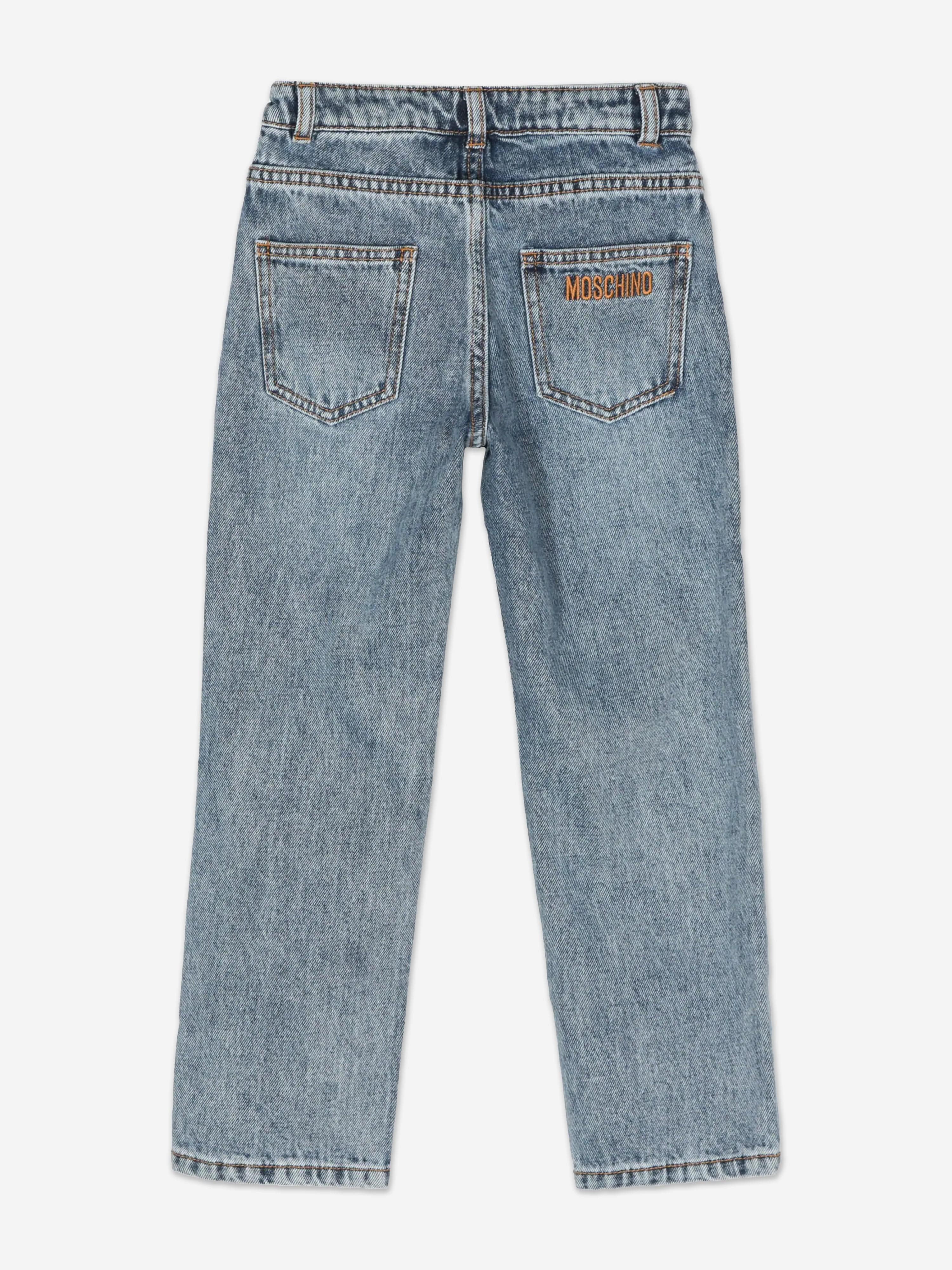 Moschino Kids Vintage Wash Jeans in Blue Clearance Inexpensive