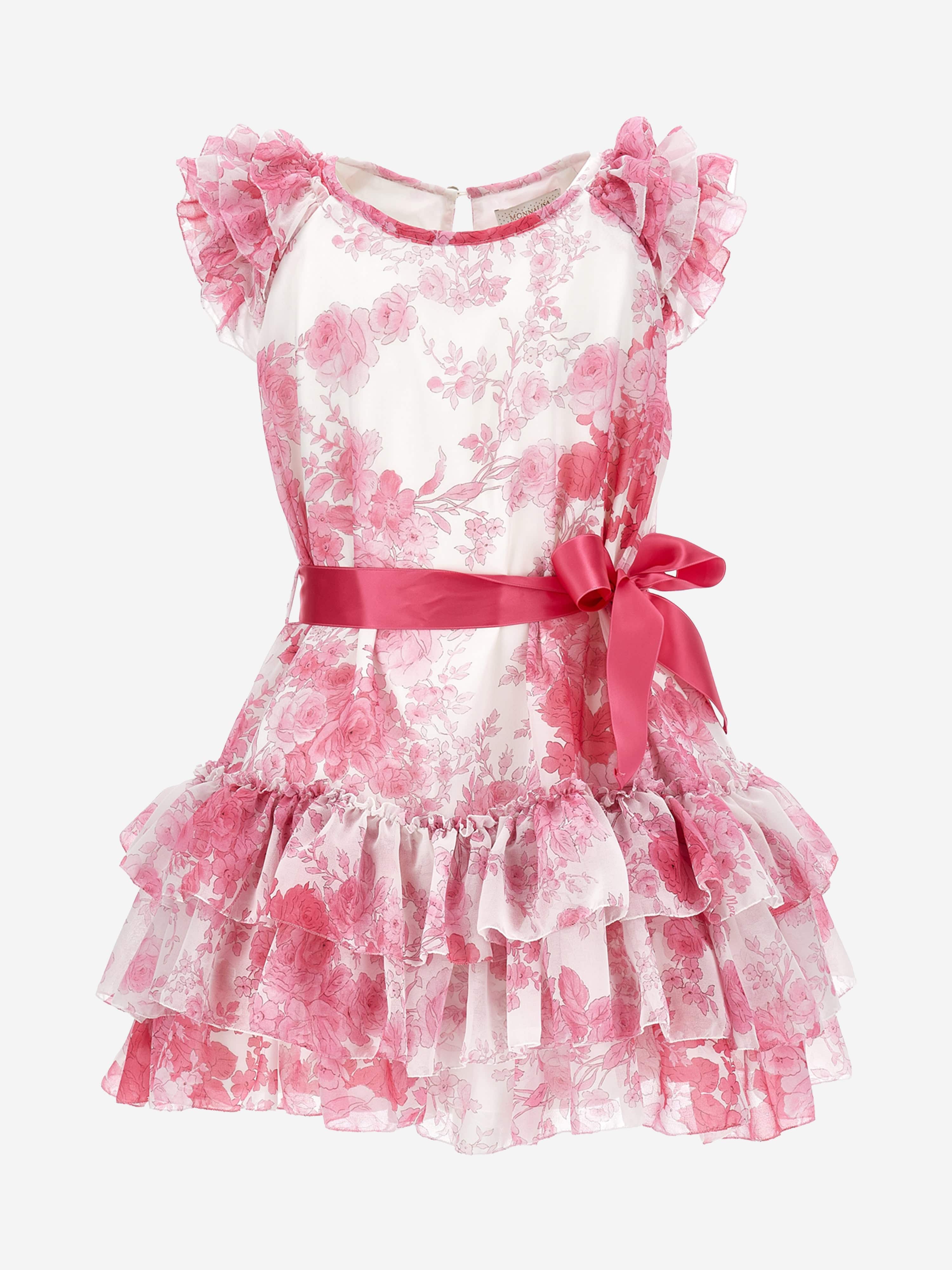 Monnalisa Girls Georgette Flower Dress in Pink Outlet 2025 New