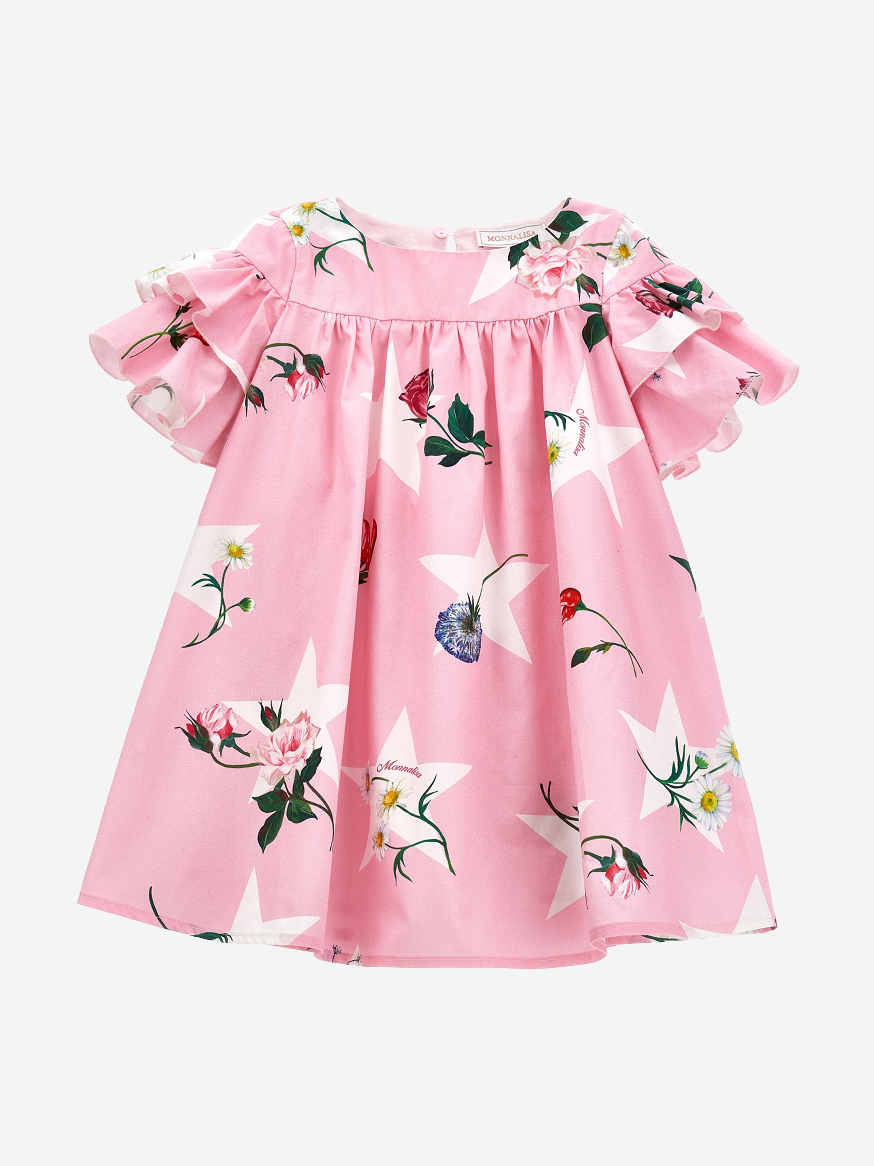 Monnalisa Girls Stars And Flowers Dress in Pink Manchester Great Sale Cheap Pice