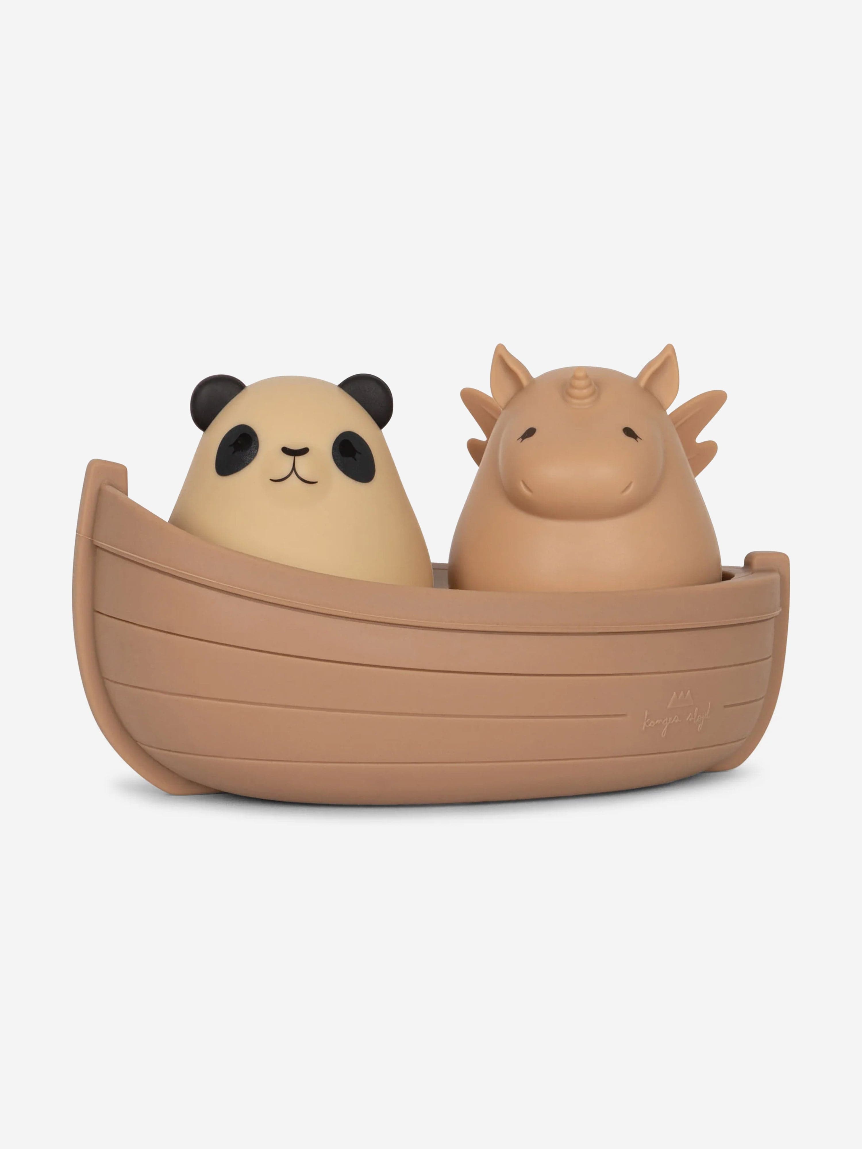 Konges Sljd Baby Panda And Unicorn Boat Bath Toys in Multicolour (12cm) Sale Pre Order
