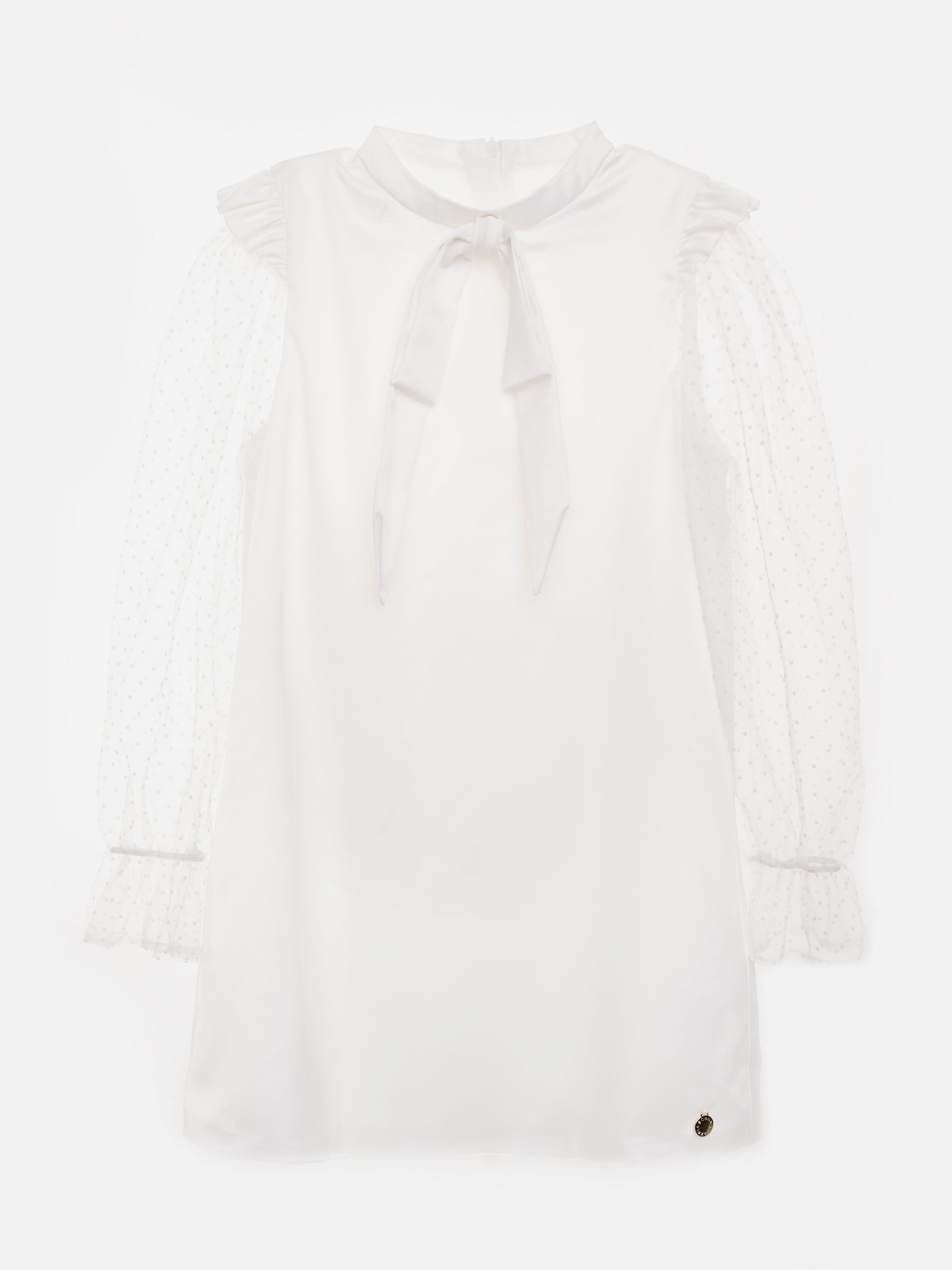 BCBG Girls Flocked Spot Sleeve Dress in White Cheap Pirce