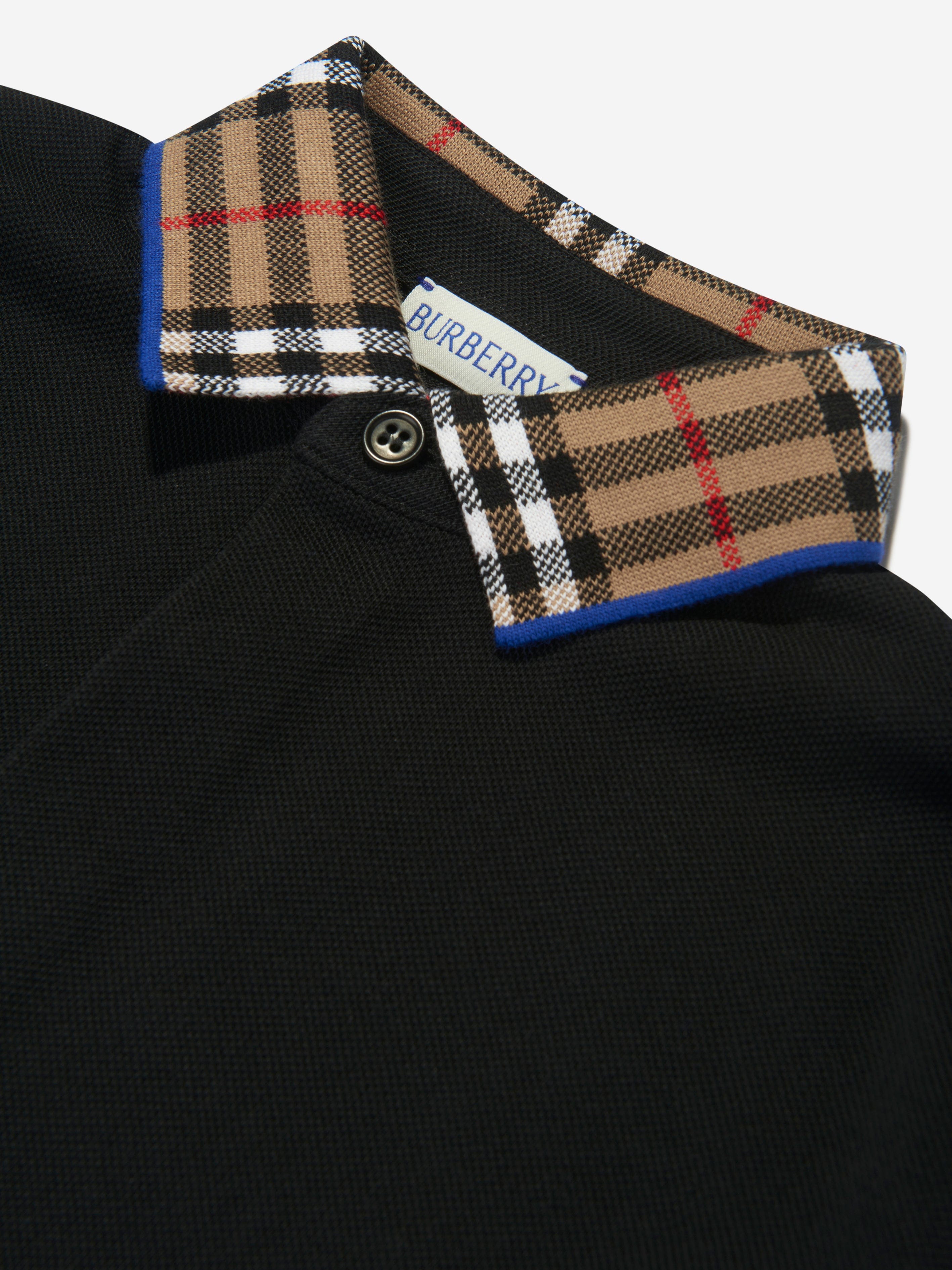 Burberry Boys Check Collar Johane Polo Shirt in Black Discount Pices