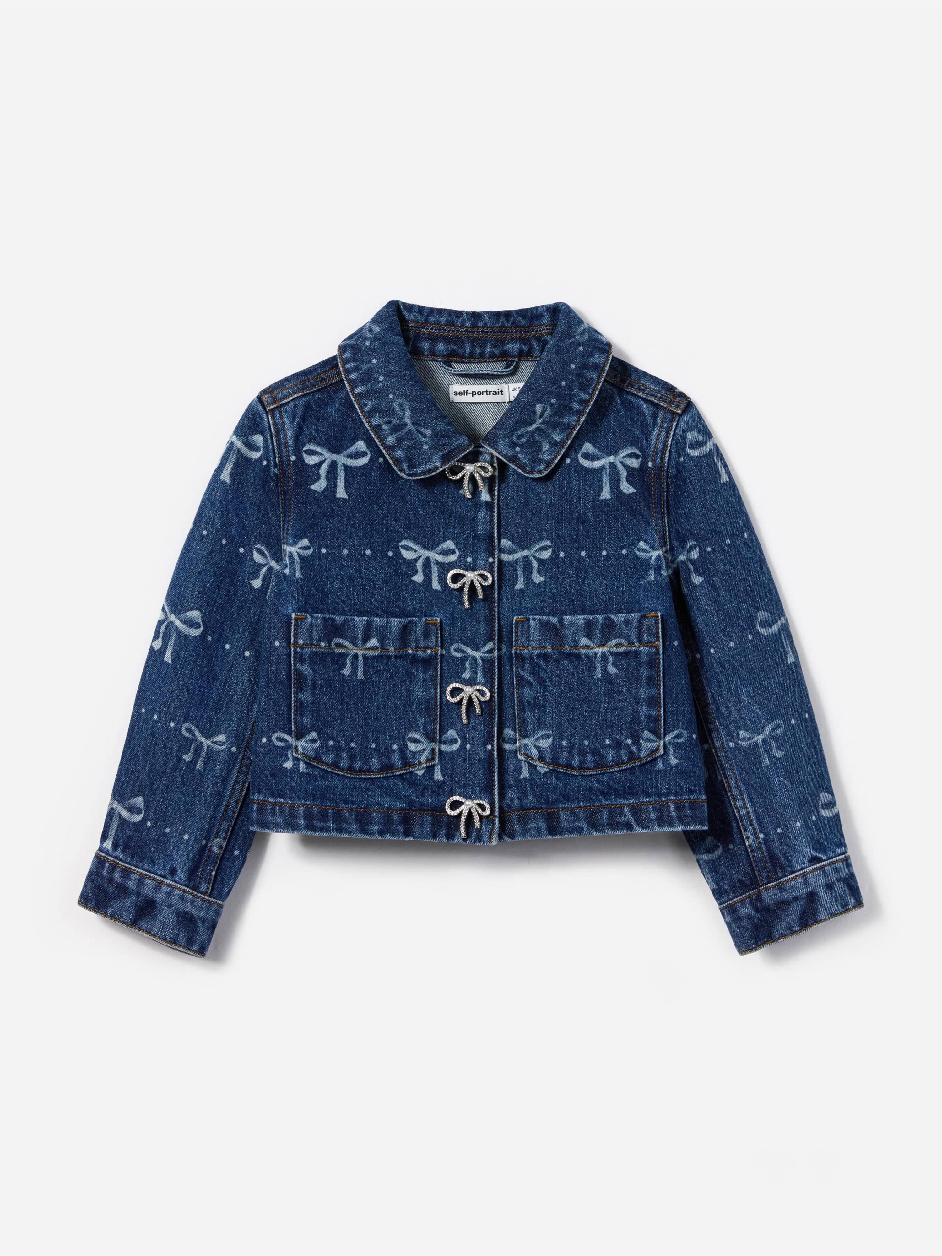 Girls Denim Bow Print Jacket in Blue Cheap Sale Genuine