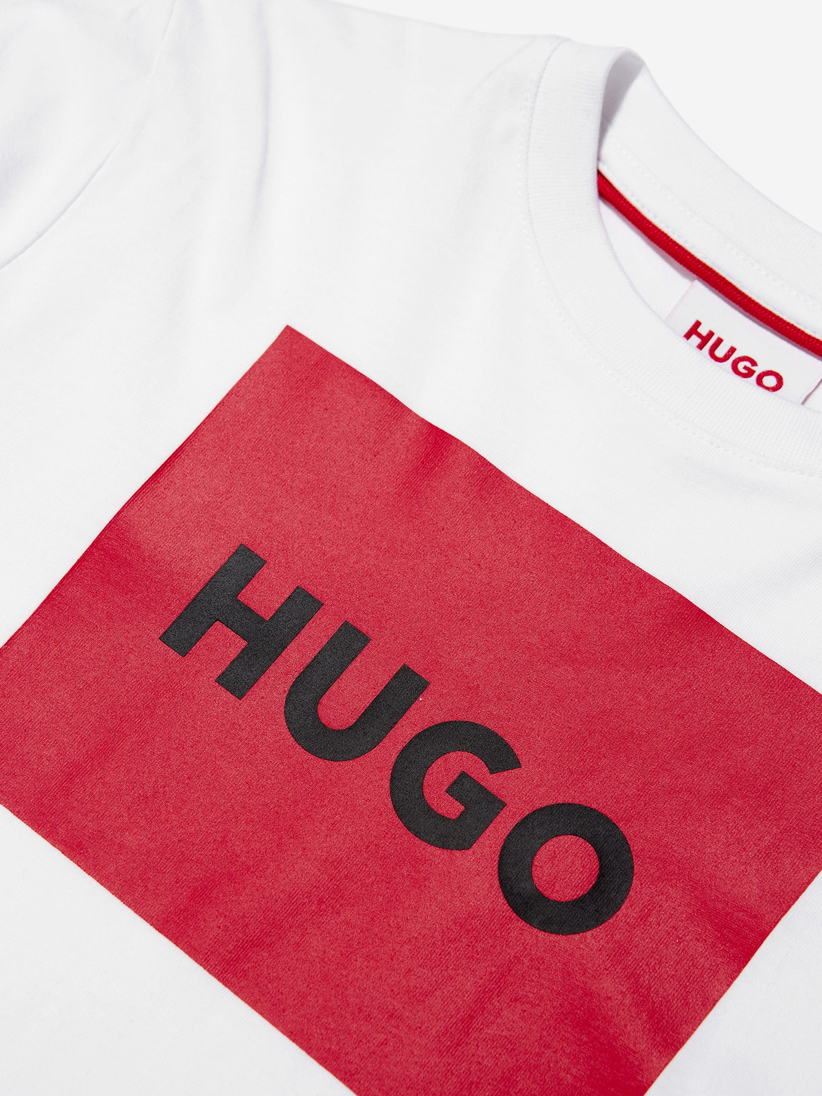 Hugo Boys Square Logo T-Shirt in White Discount Big Discount