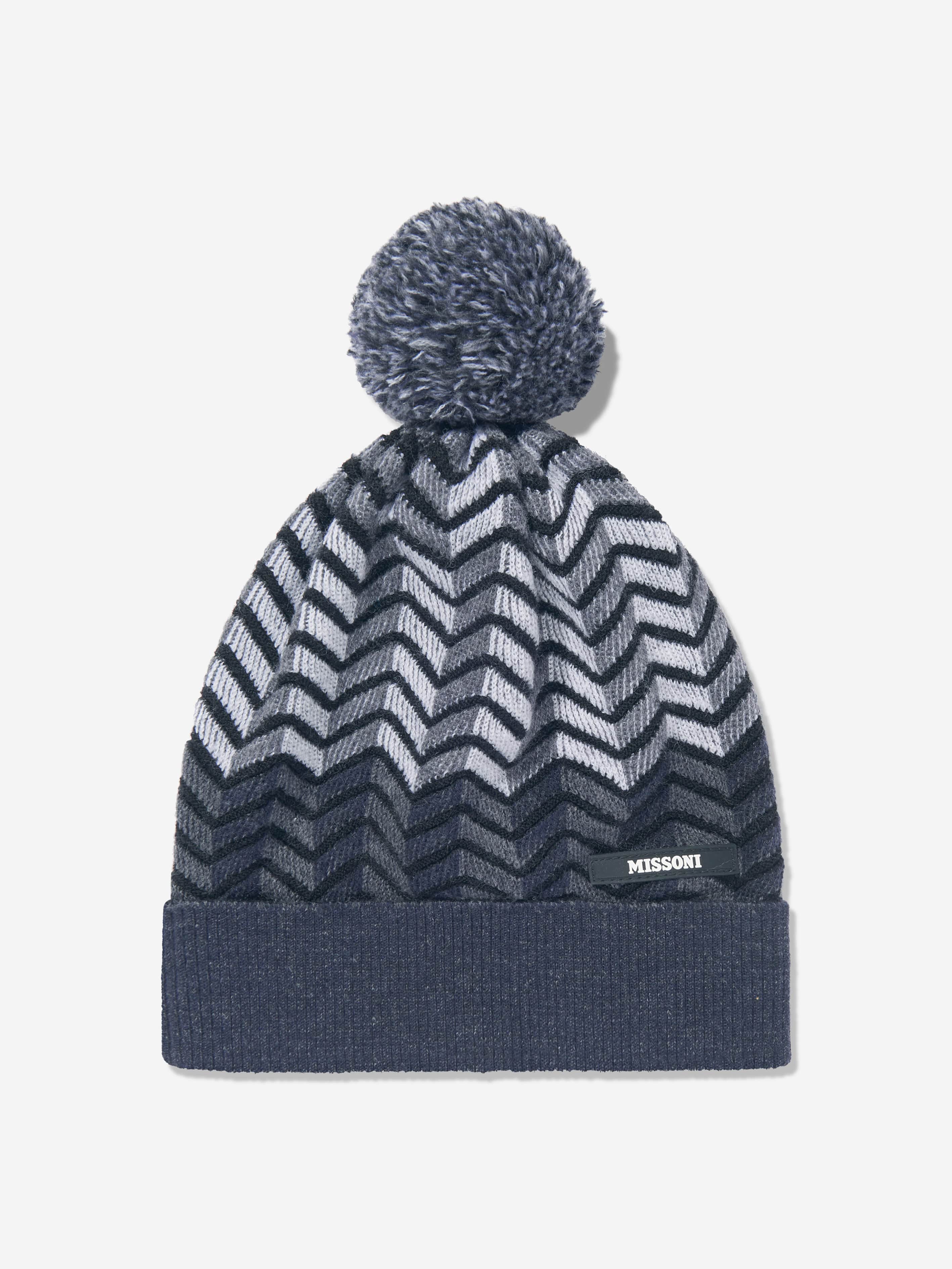 Missoni Boys Wool Zigzag Bobble Hat in Black Cheap Sale Big Discount