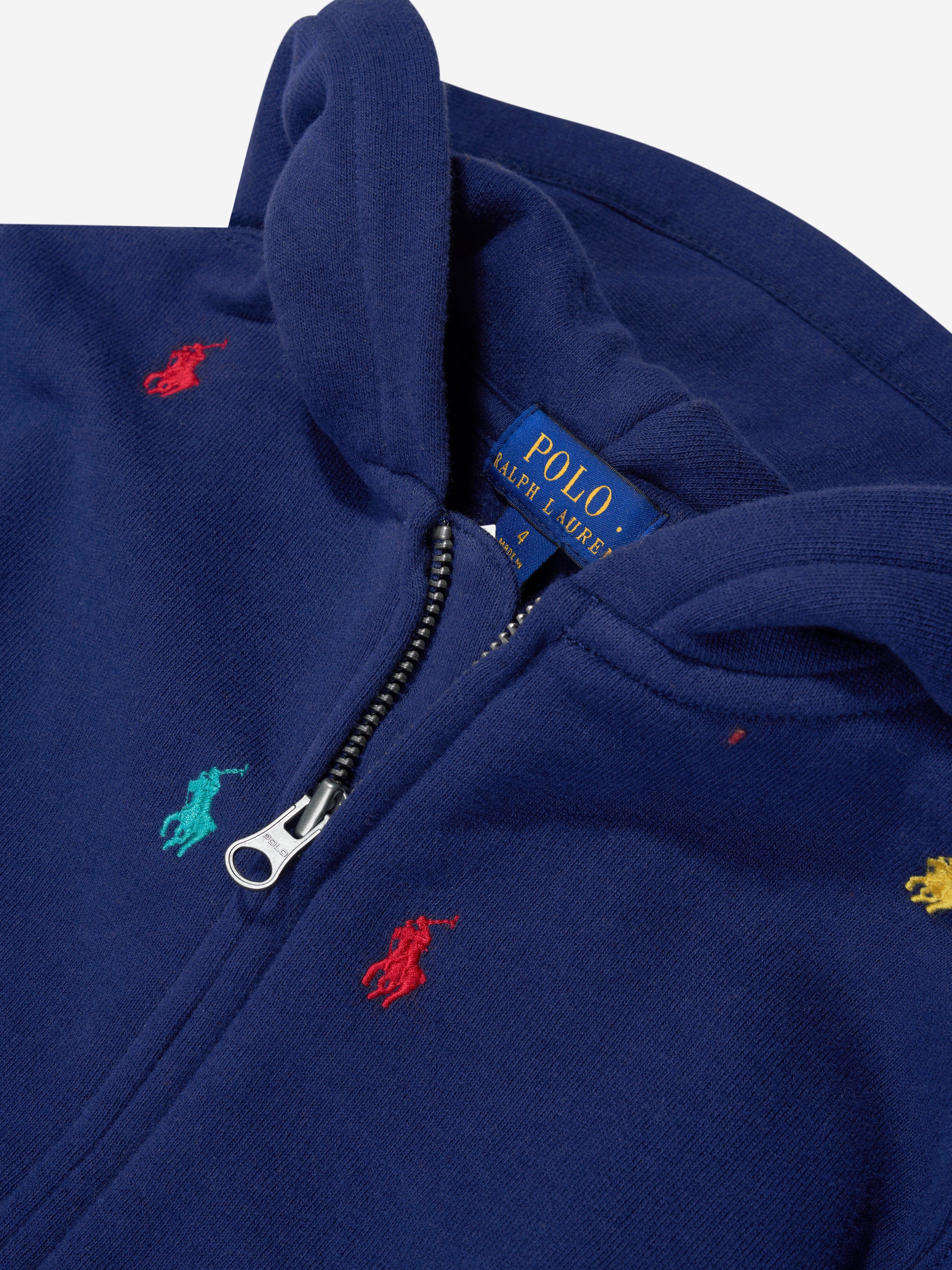 Ralph Lauren Boys Multi Logo Zip Up Top in Navy Big Sale Cheap Online