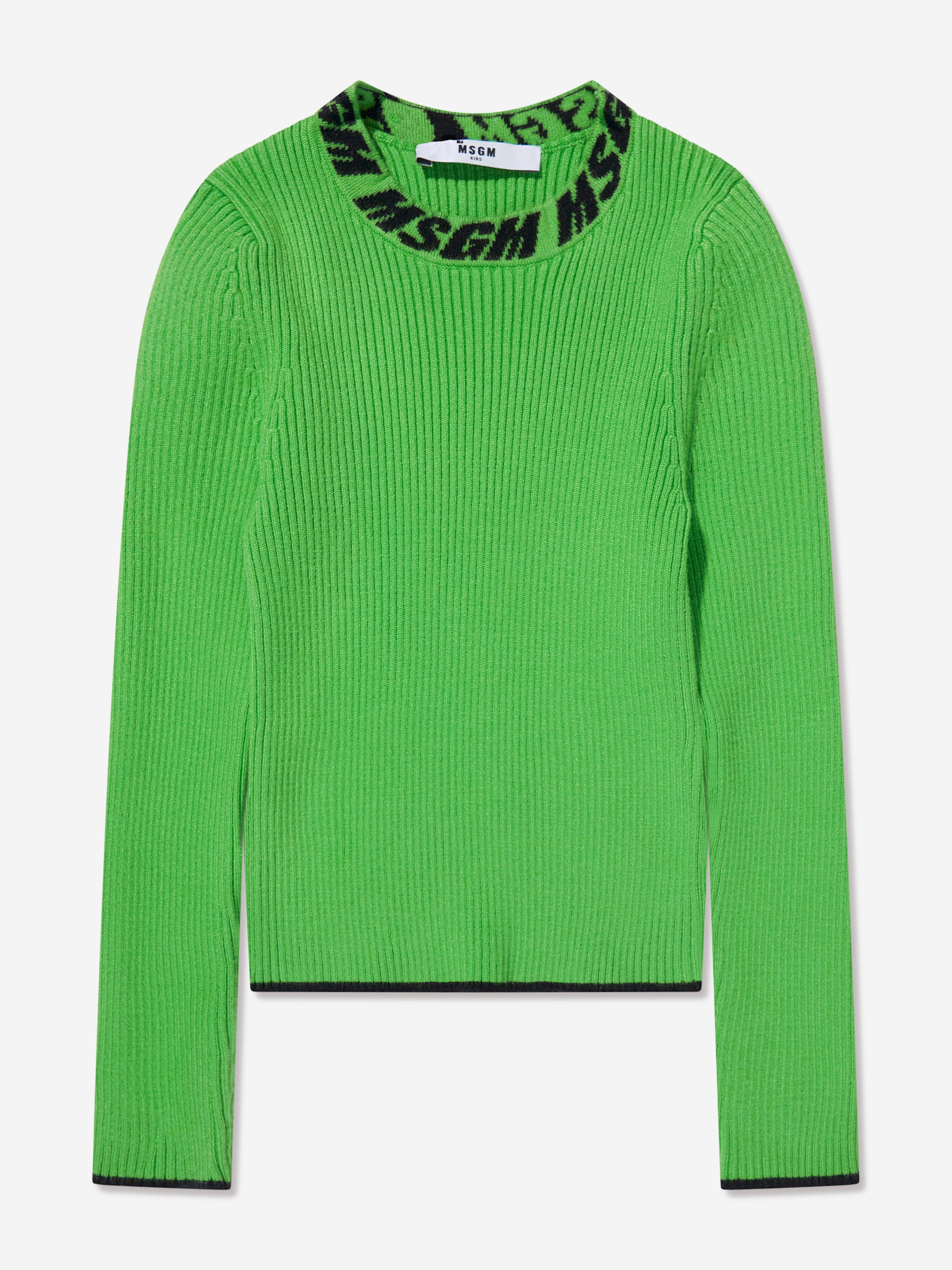 MSGM Girls Rib Knitted Turtleneck Jumper in Green Wholesale Pice