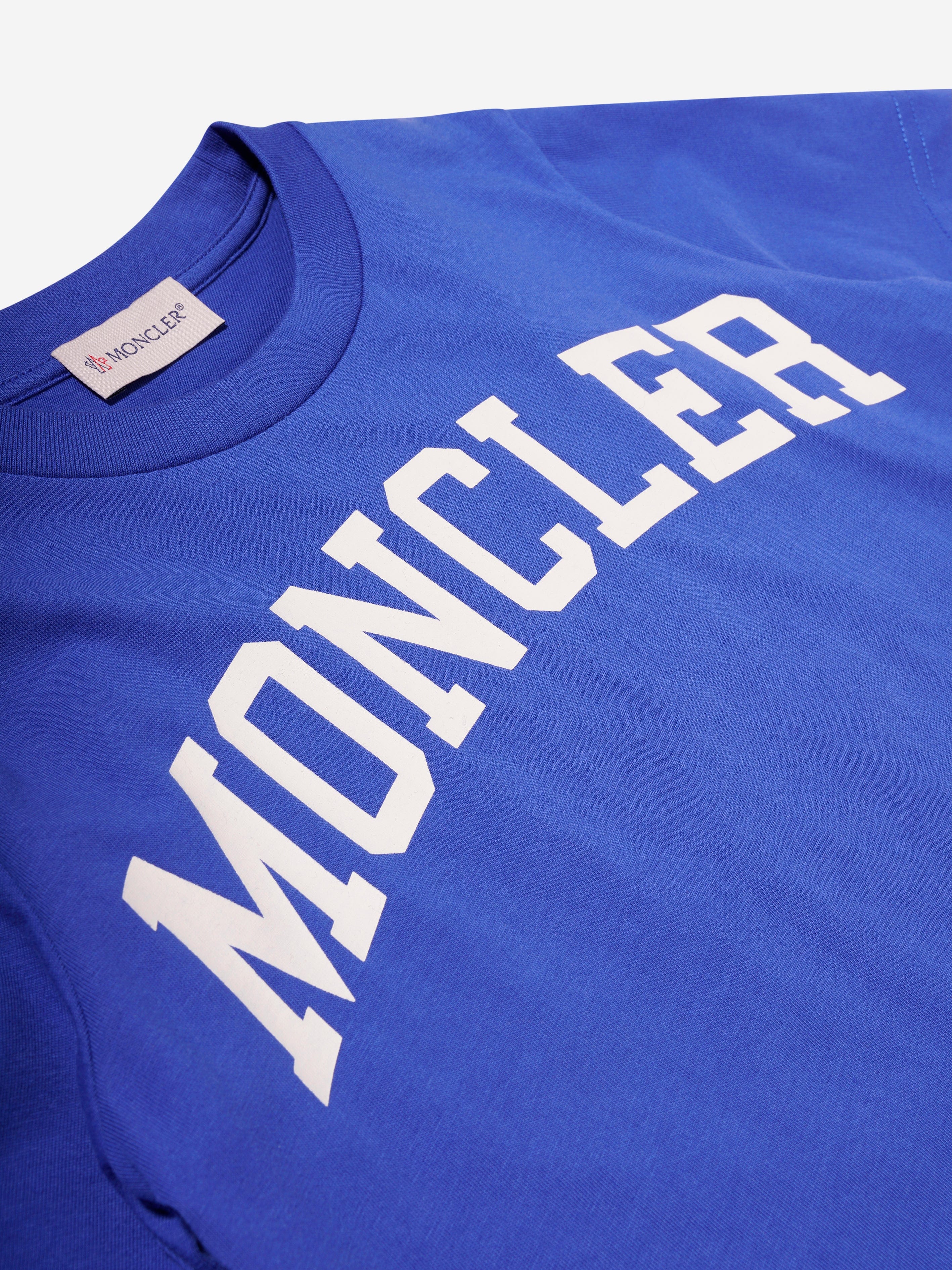Moncler Enfant Boys Logo Print T-Shirt in Blue Looking For Cheap Pice
