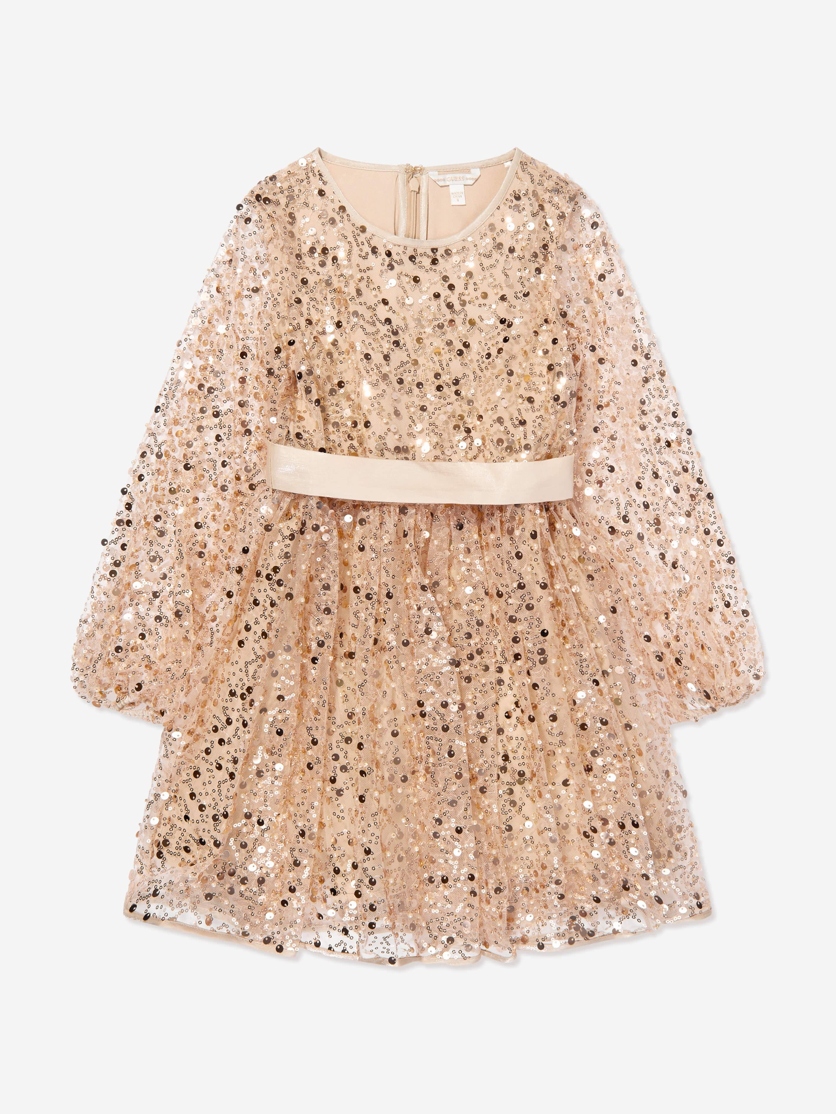 Girls Sequin Tulle Dress in Beige Outlet With Paypal Order