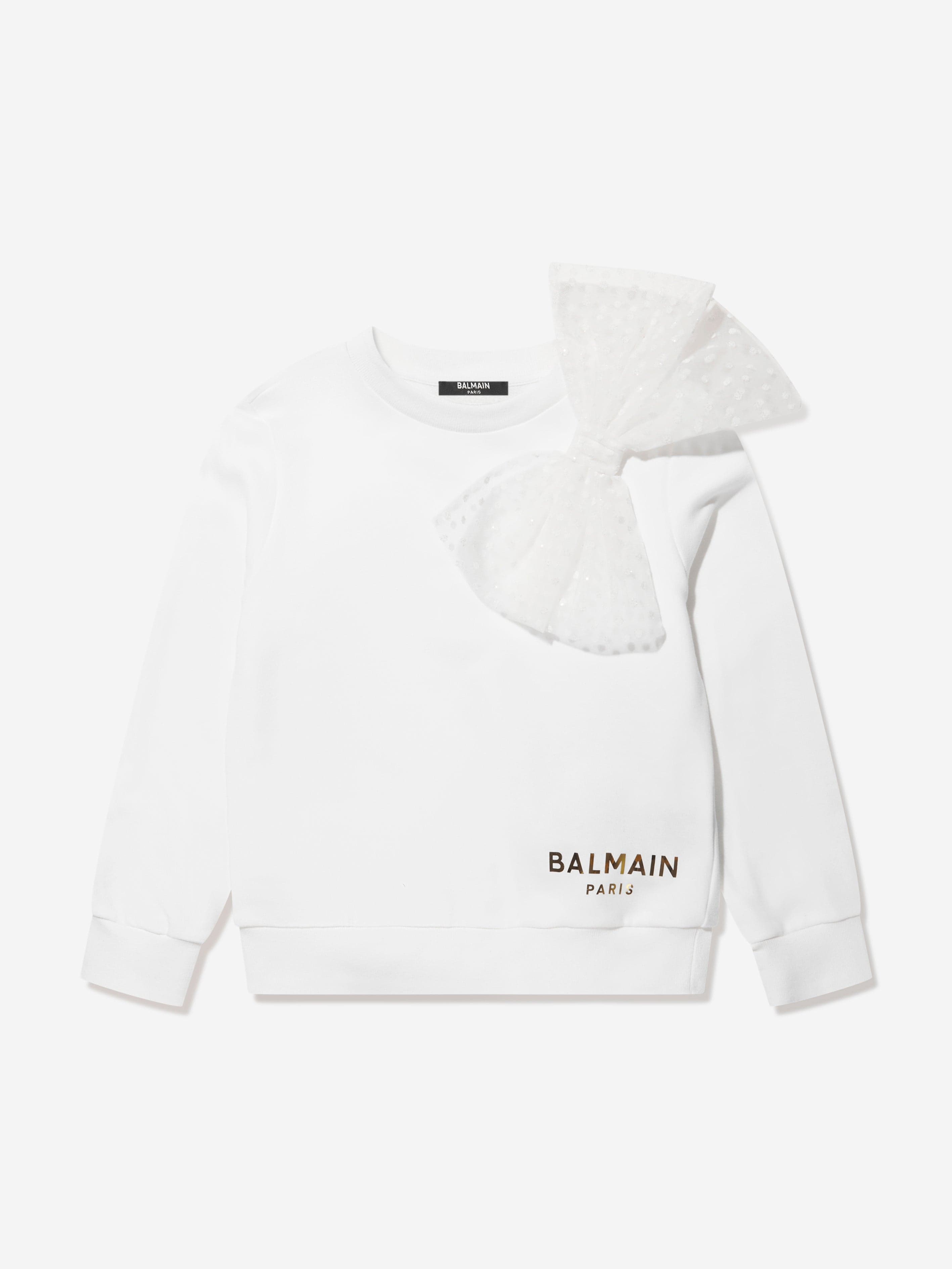 Balmain Girls Bow Sweatshirt in White High Quality Cheap Pice
