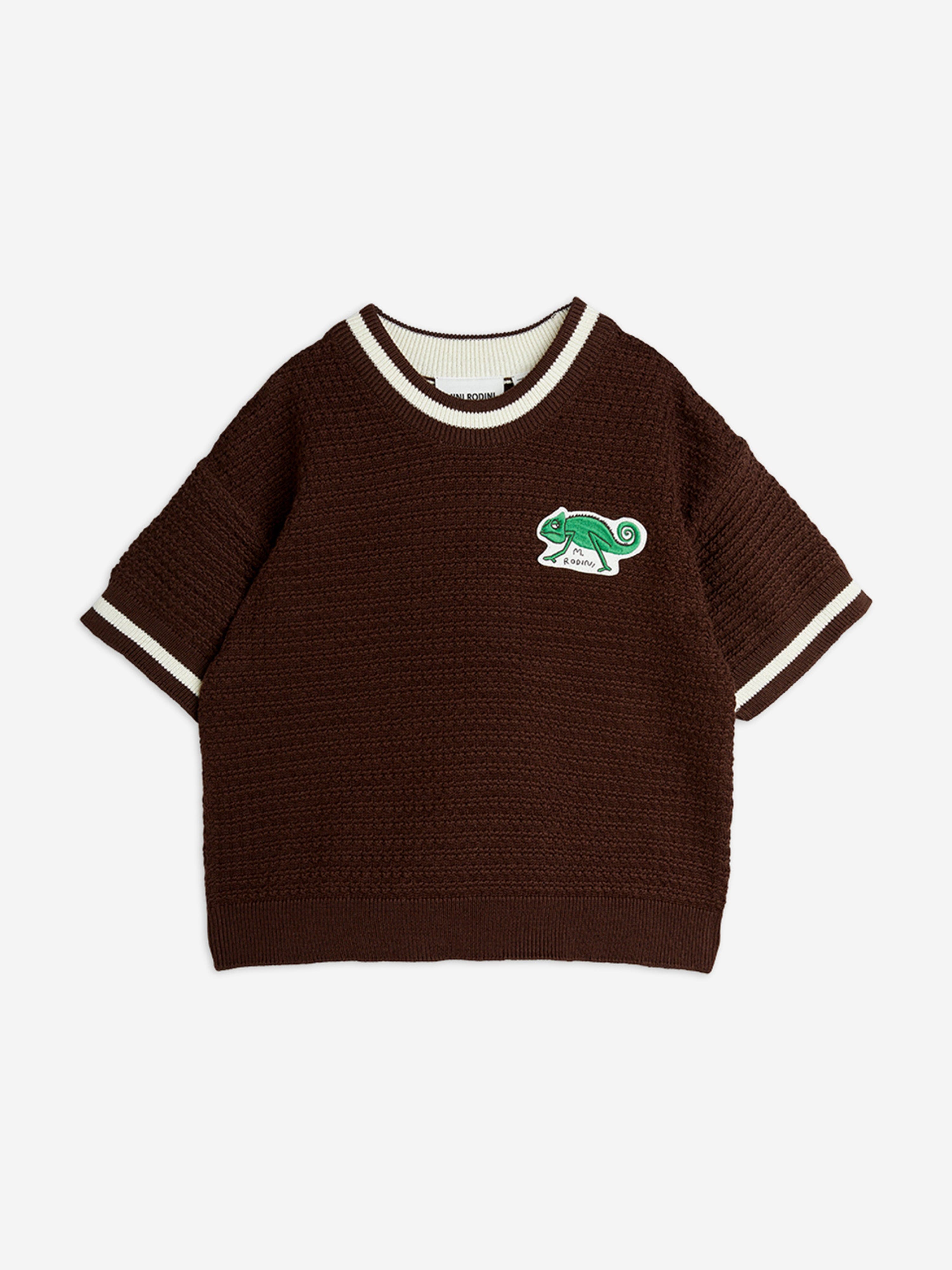 Kids Lizard Patch Crochet Knit T-Shirt in Brown Clearance Footaction