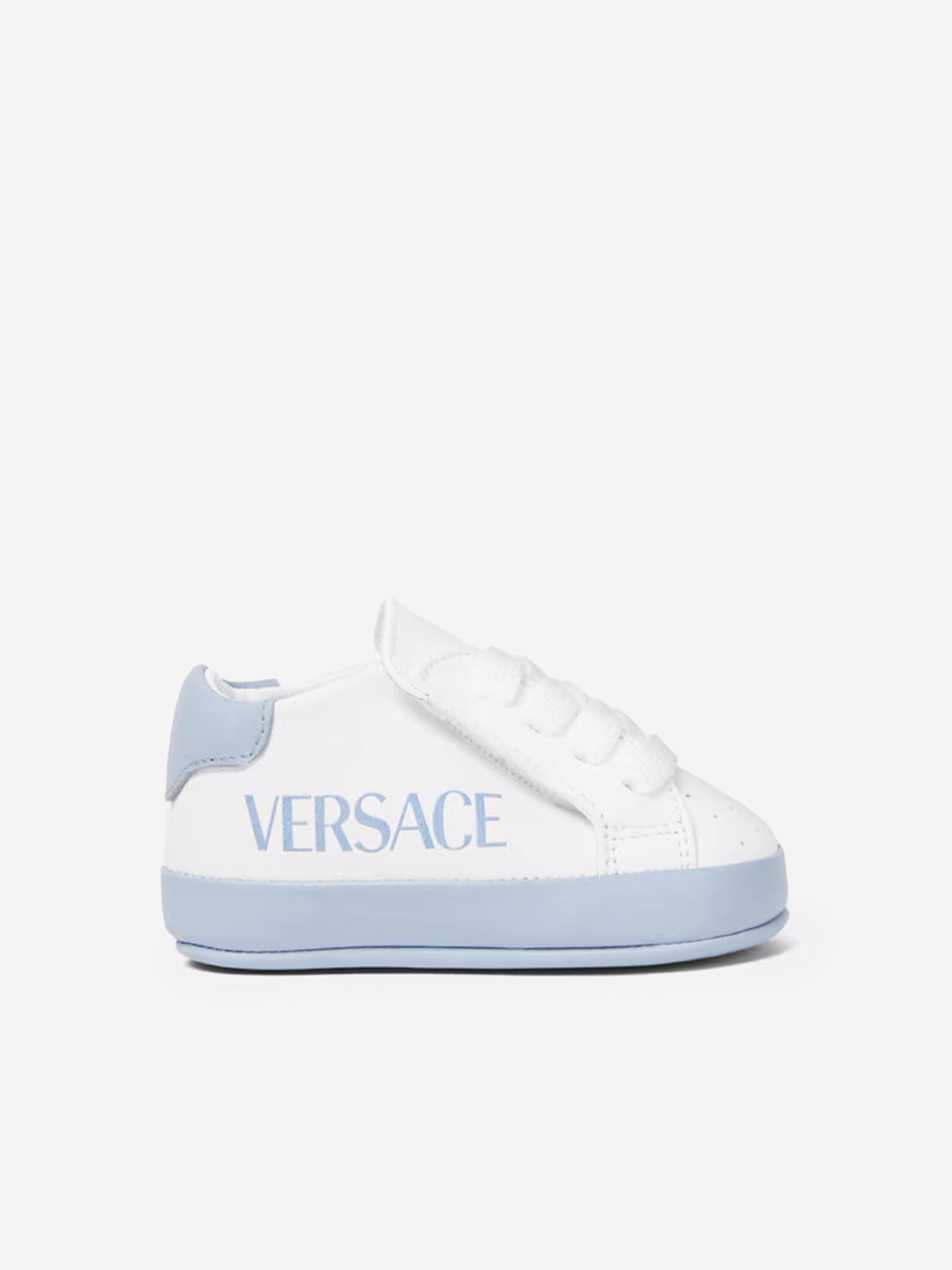 Versace Baby Leather Pre Walker Trainers in White Deals Online
