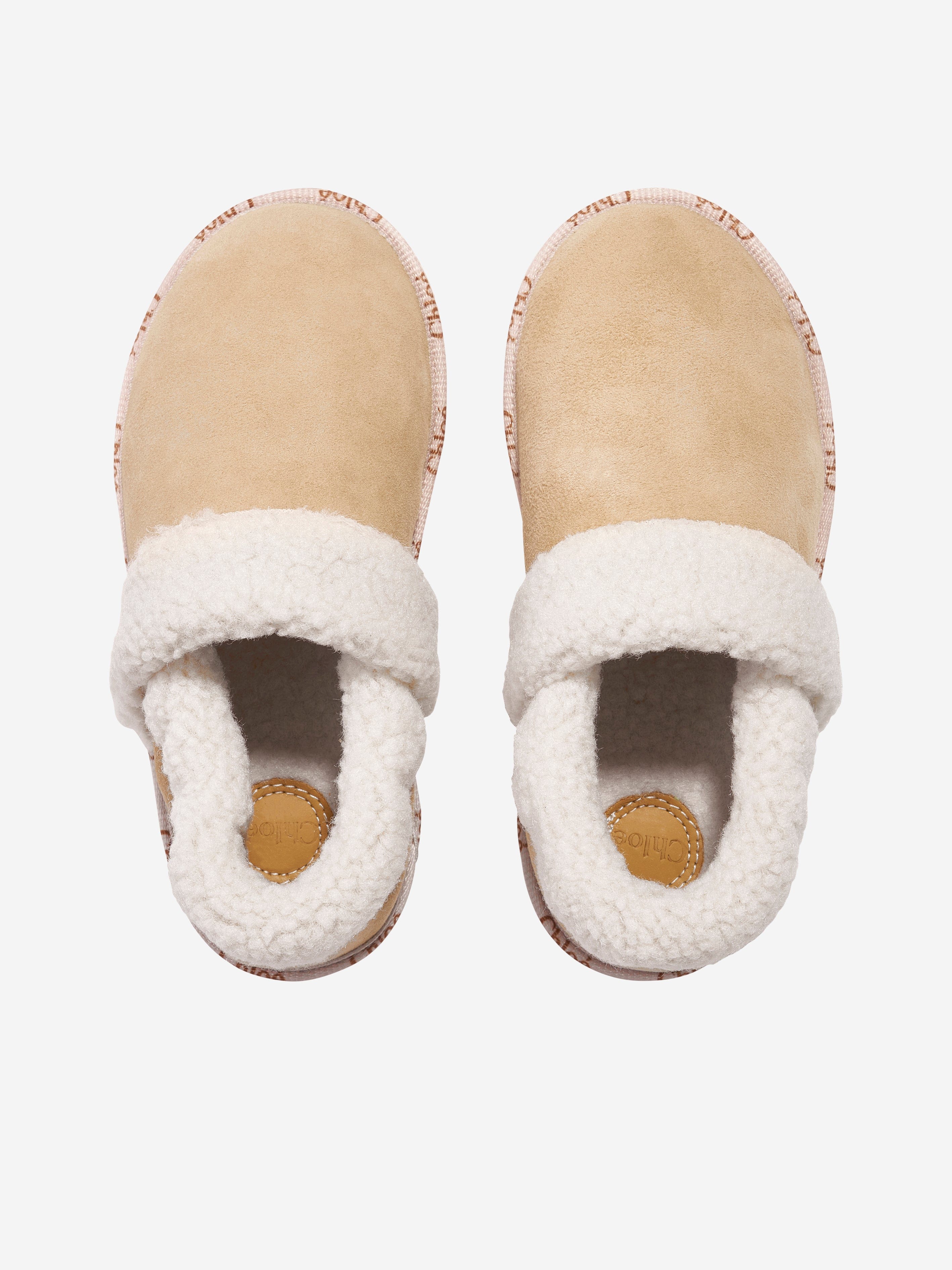 Chlo¨¦ Girls Suede Slippers in Beige Buy Cheap Free Shipping