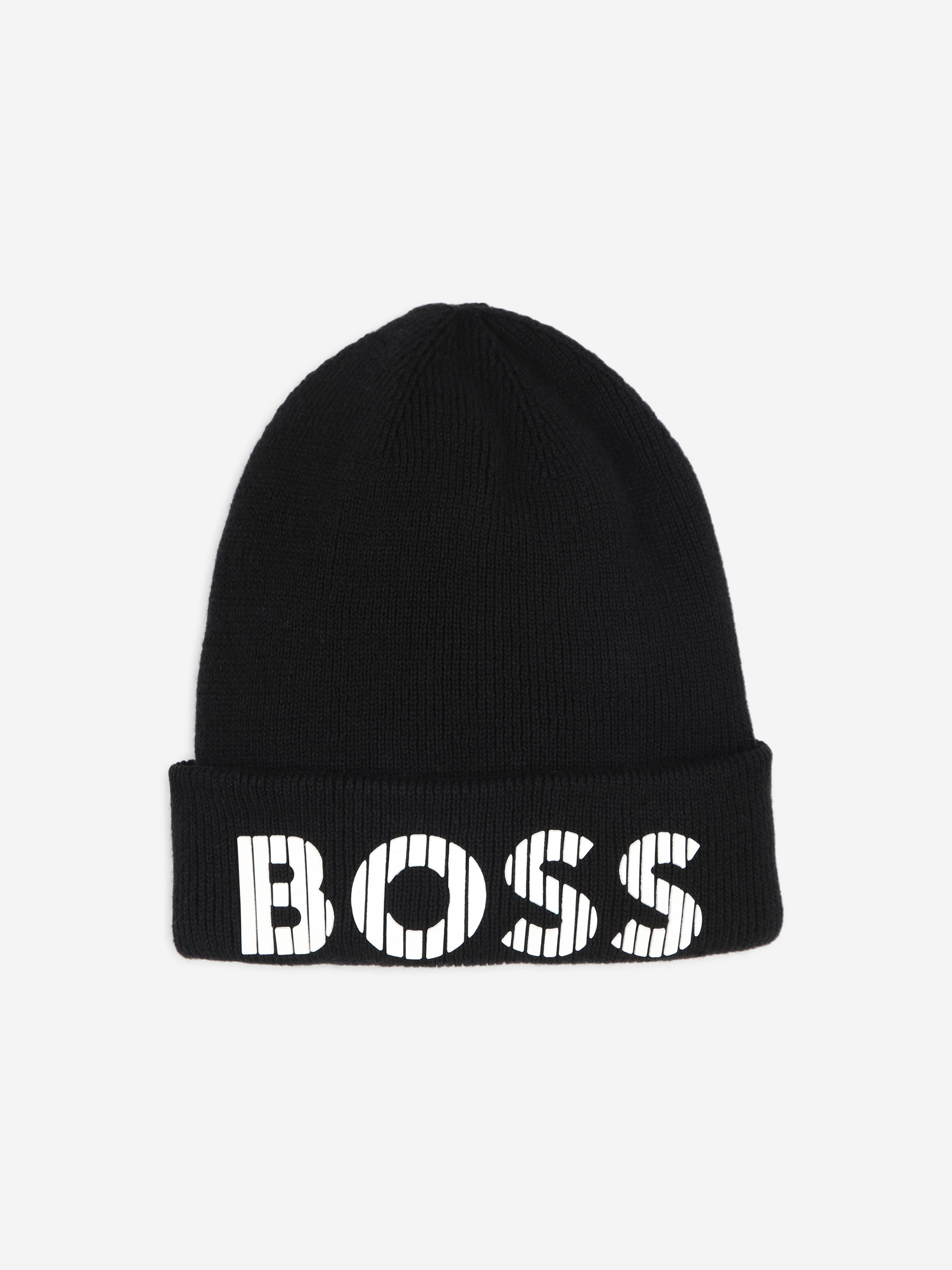 BOSS Boys Knitted Logo Beanie Hat in Black Outlet Ebay