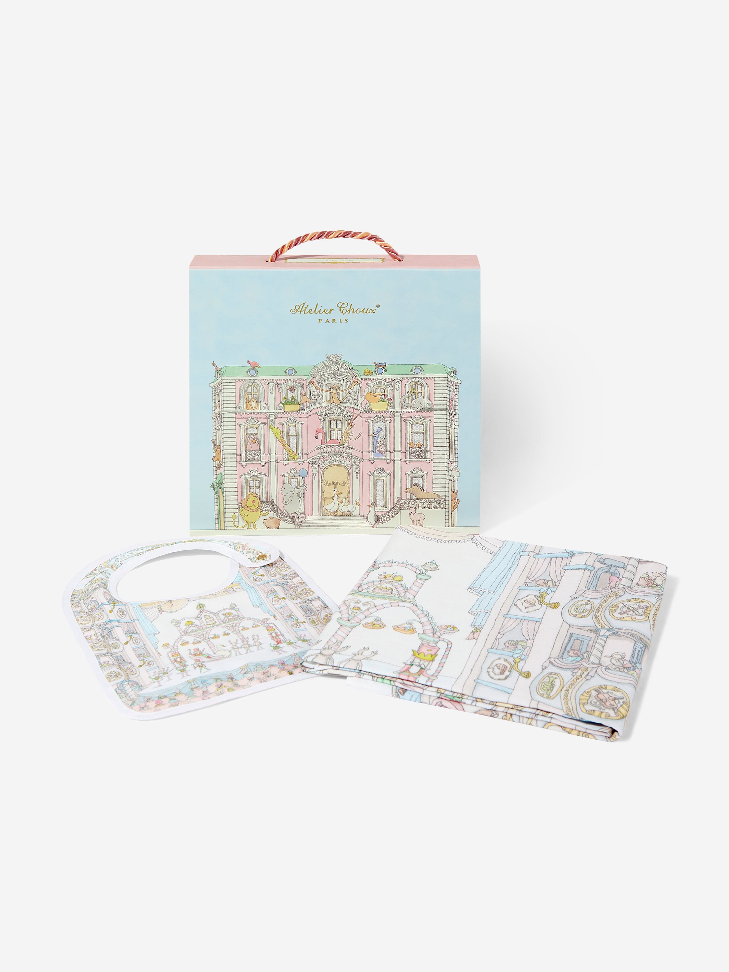 Atelier Choux Baby Opera Swaddle and Satin Bib Set in Blue Cheap Sale Online