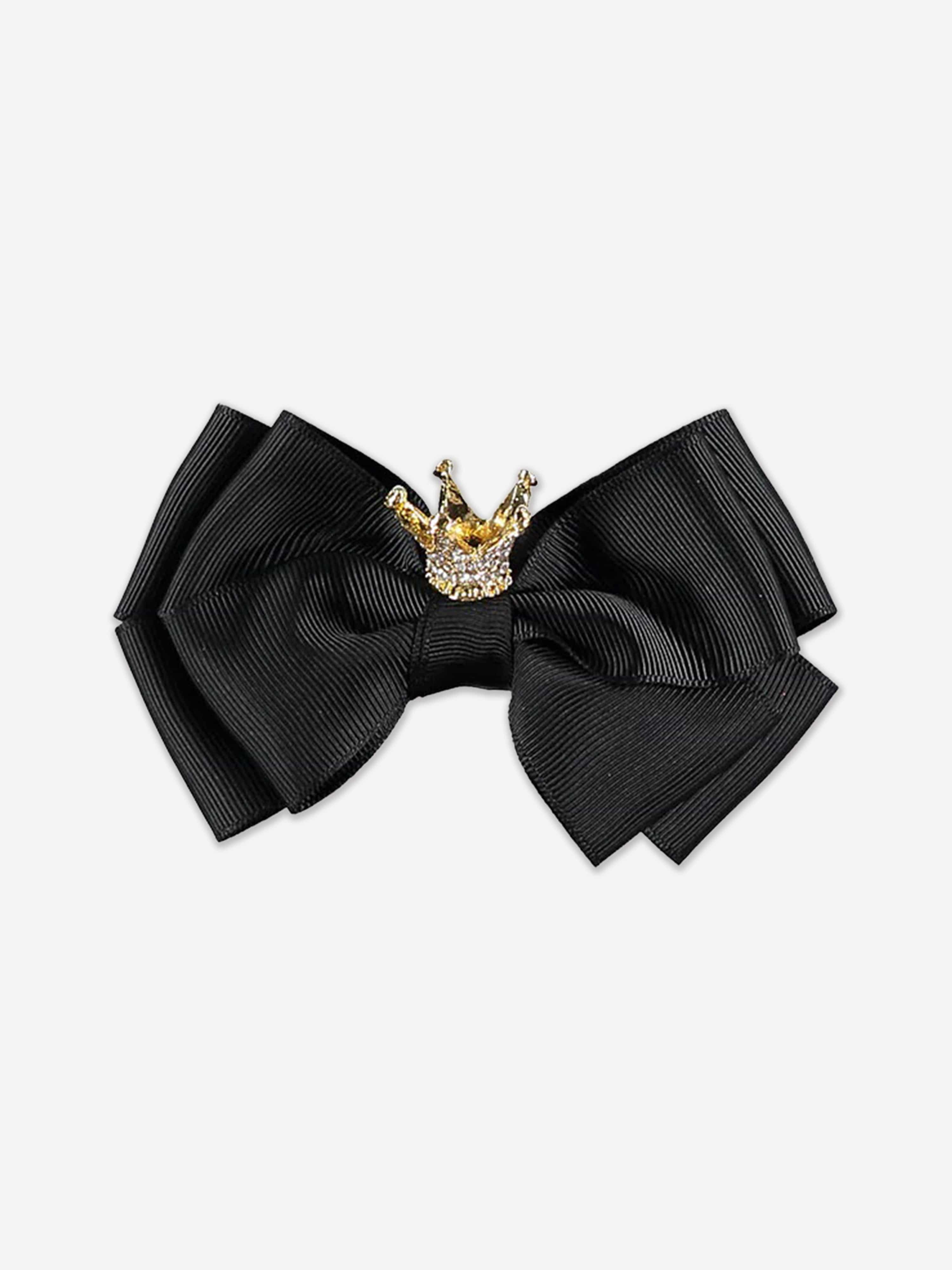 Angels Face Girls Big Bow With Crown Hair Clip in Black Clearance Extremely
