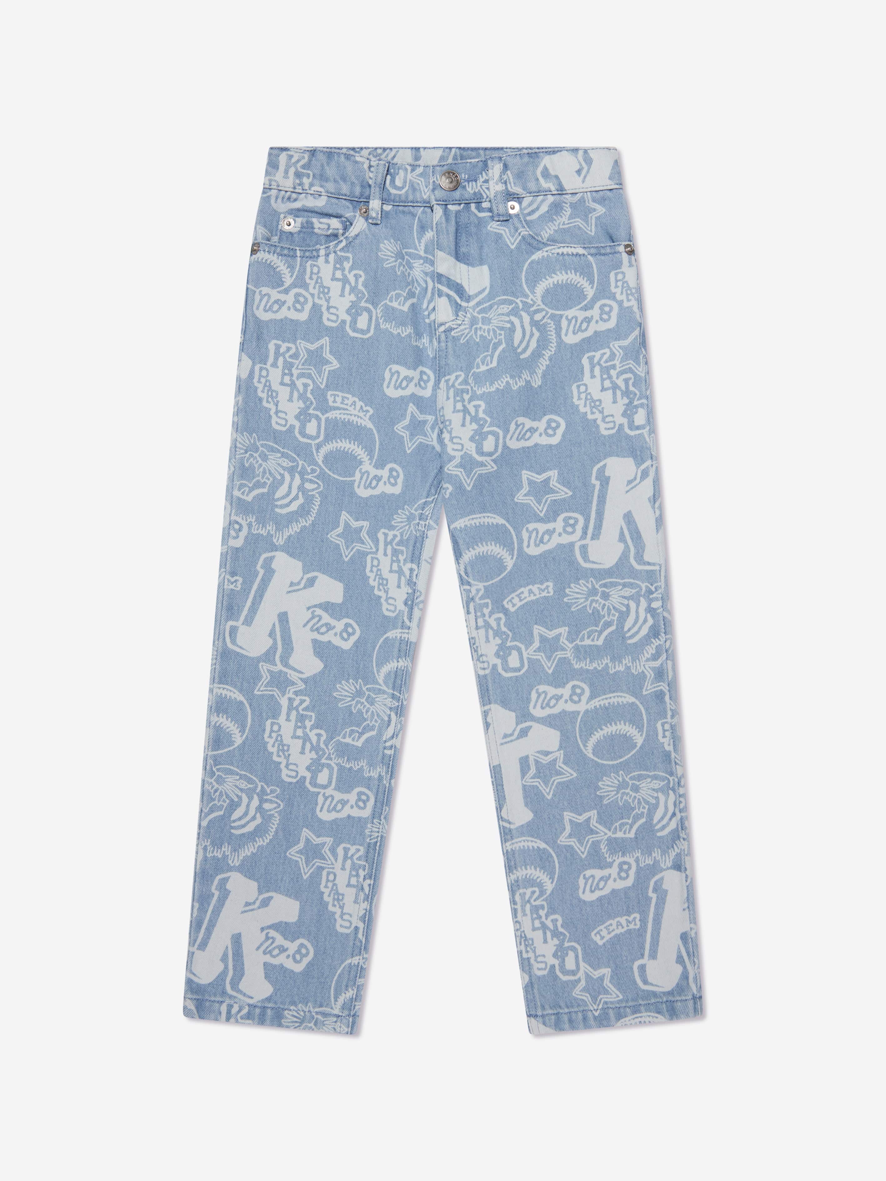 KENZO Boys Logo Print Jeans in Blue Buy Cheap Get Authentic