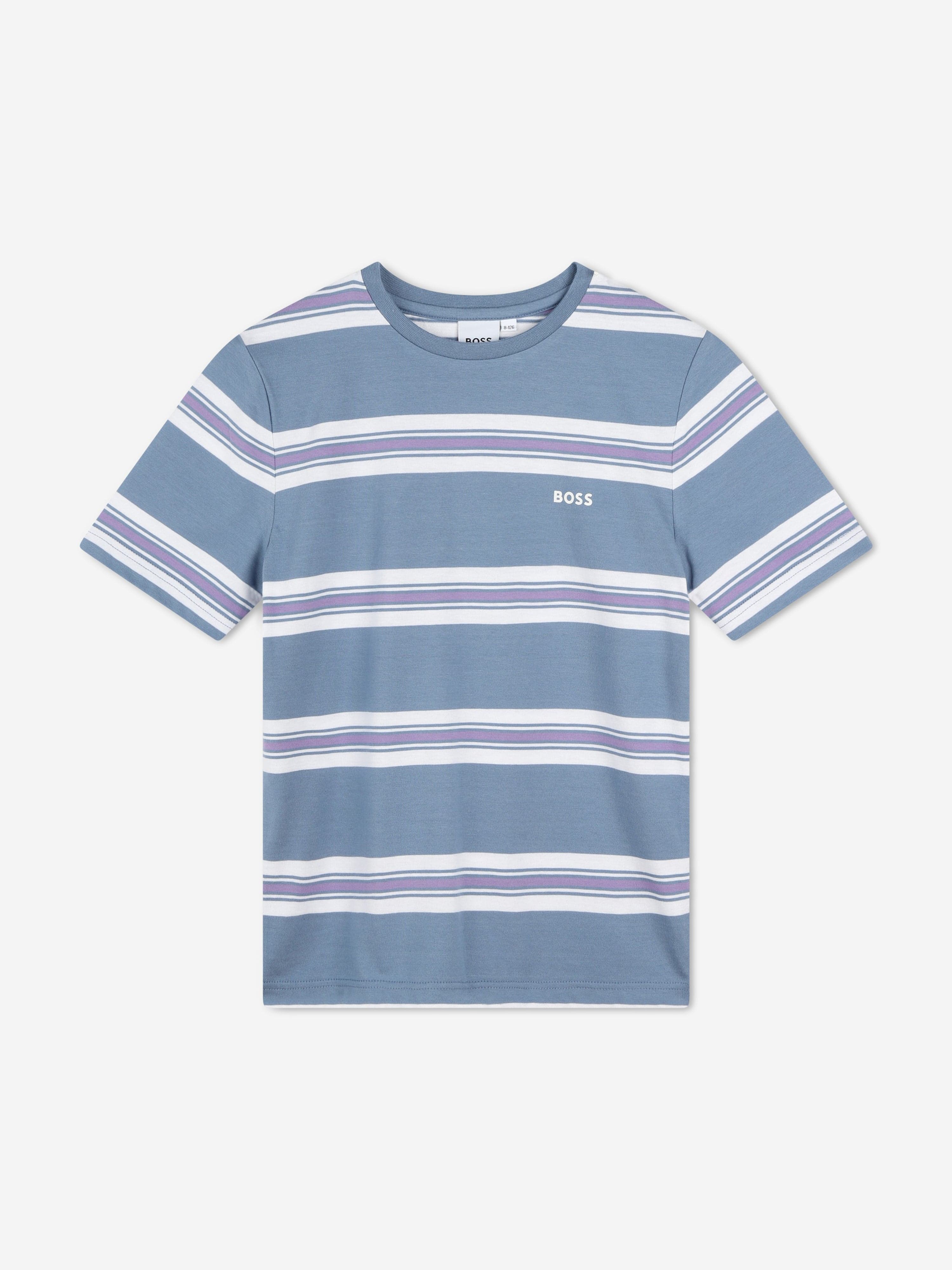 BOSS Boys Striped Logo T-Shirt in Grey Recommend Cheap Pice