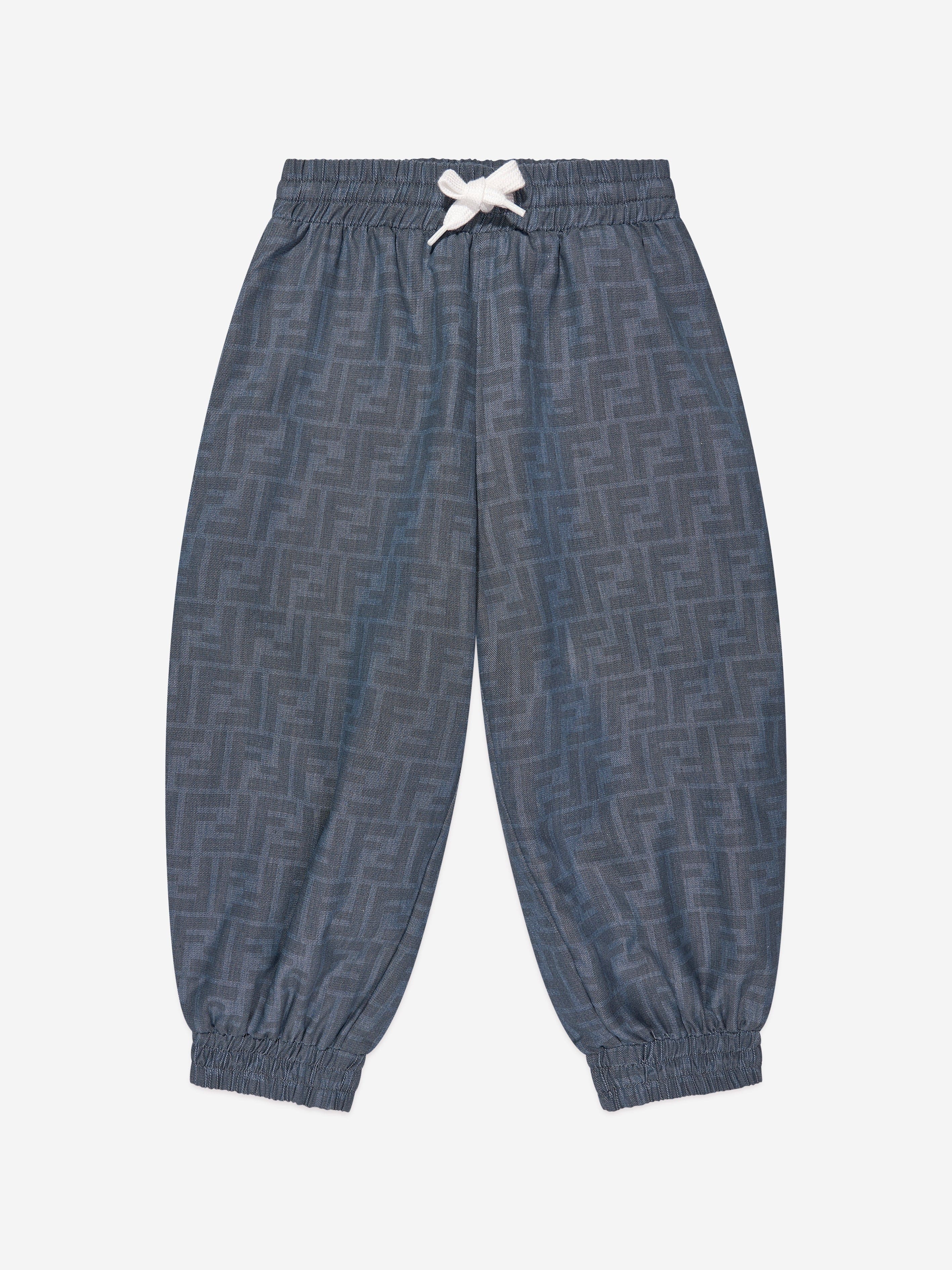 Fendi Boys Chambray FF Logo Joggers in Blue Newest Online
