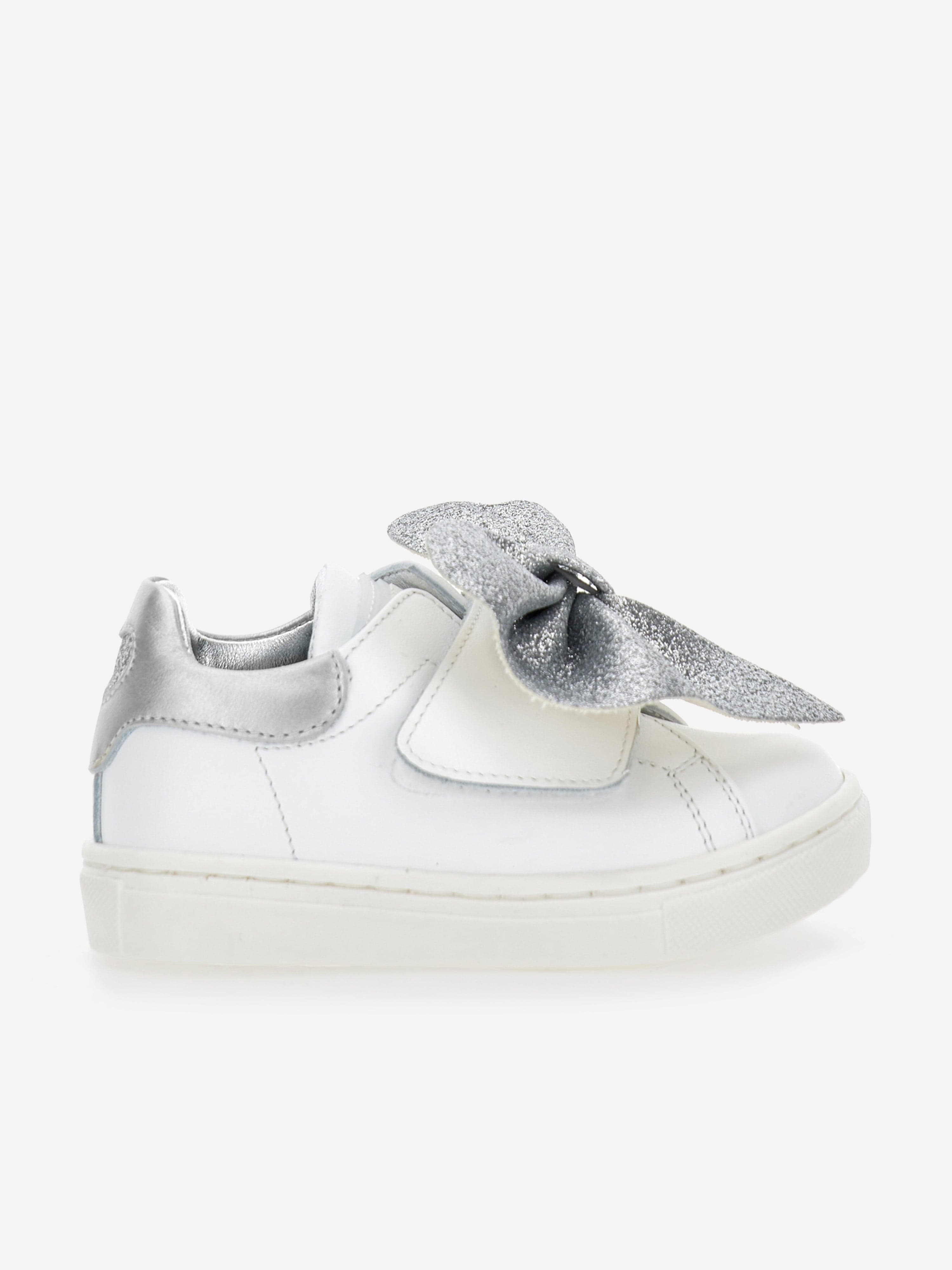 Monnalisa Girls Leather Bow Trainers in Ivory Cheap 100% Authentic