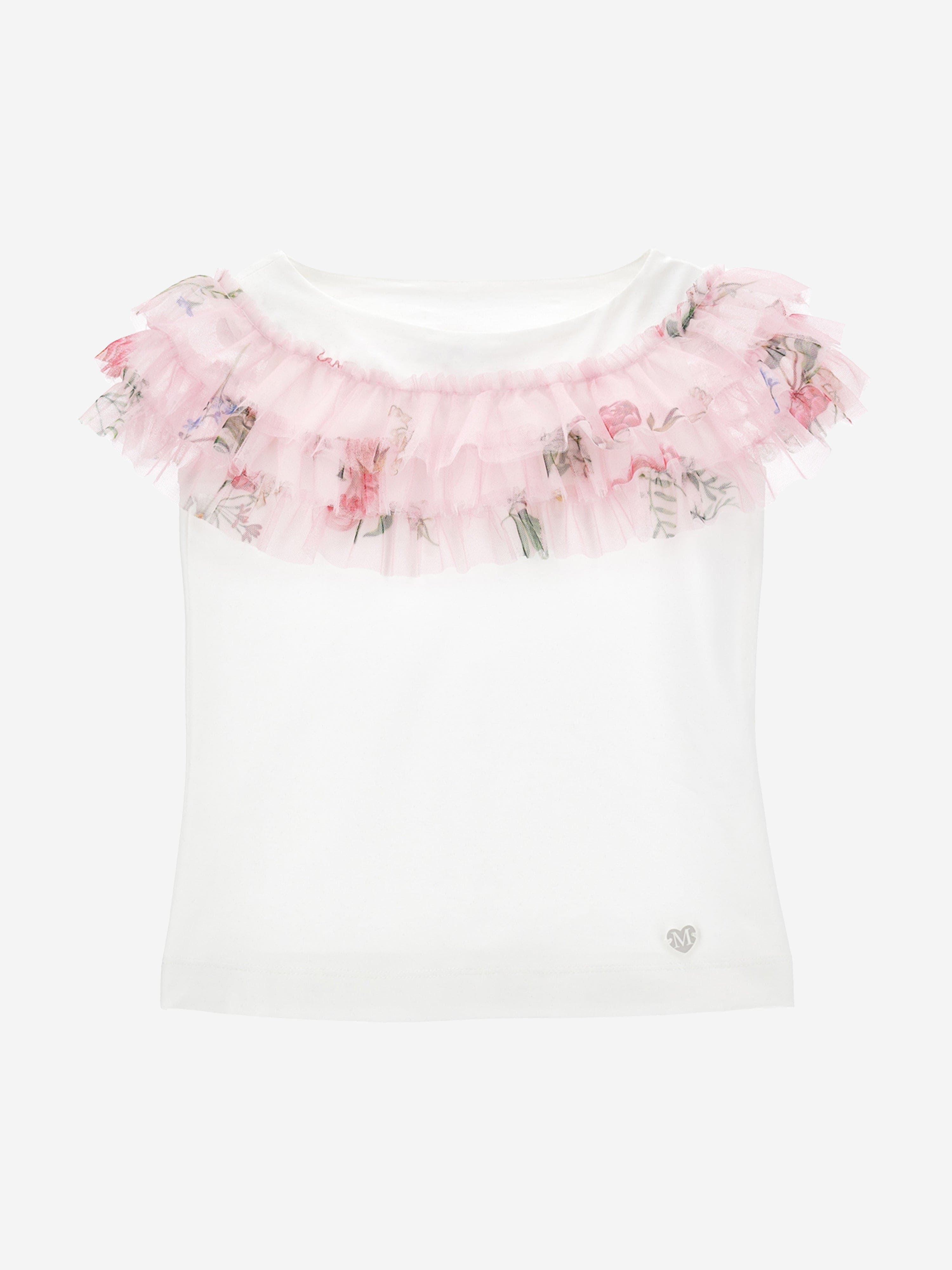 Monnalisa Girls Floral Ruched T-Shirt in Ivory For Nice Online