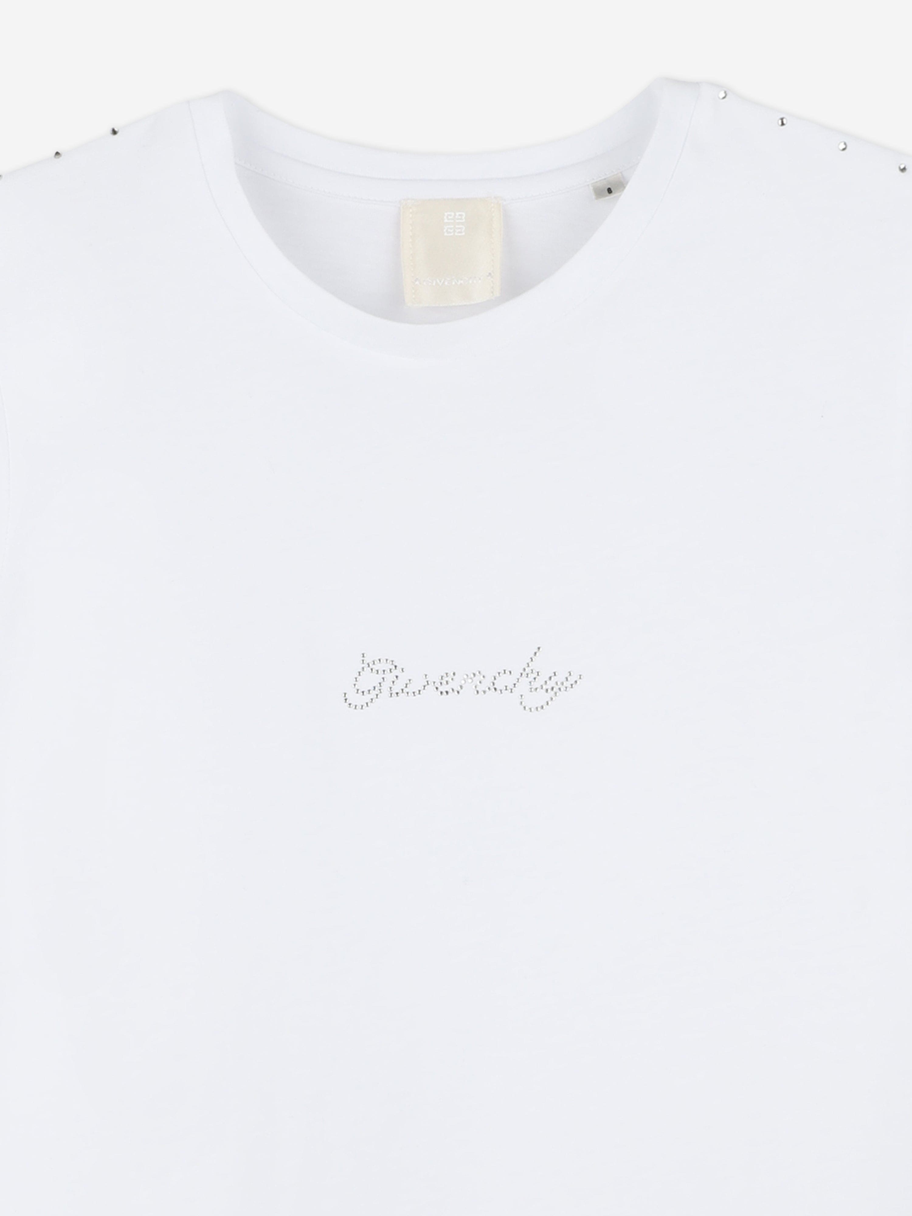 Girls Diamante Signature Logo T-Shirt in White 2025 New Sale Online
