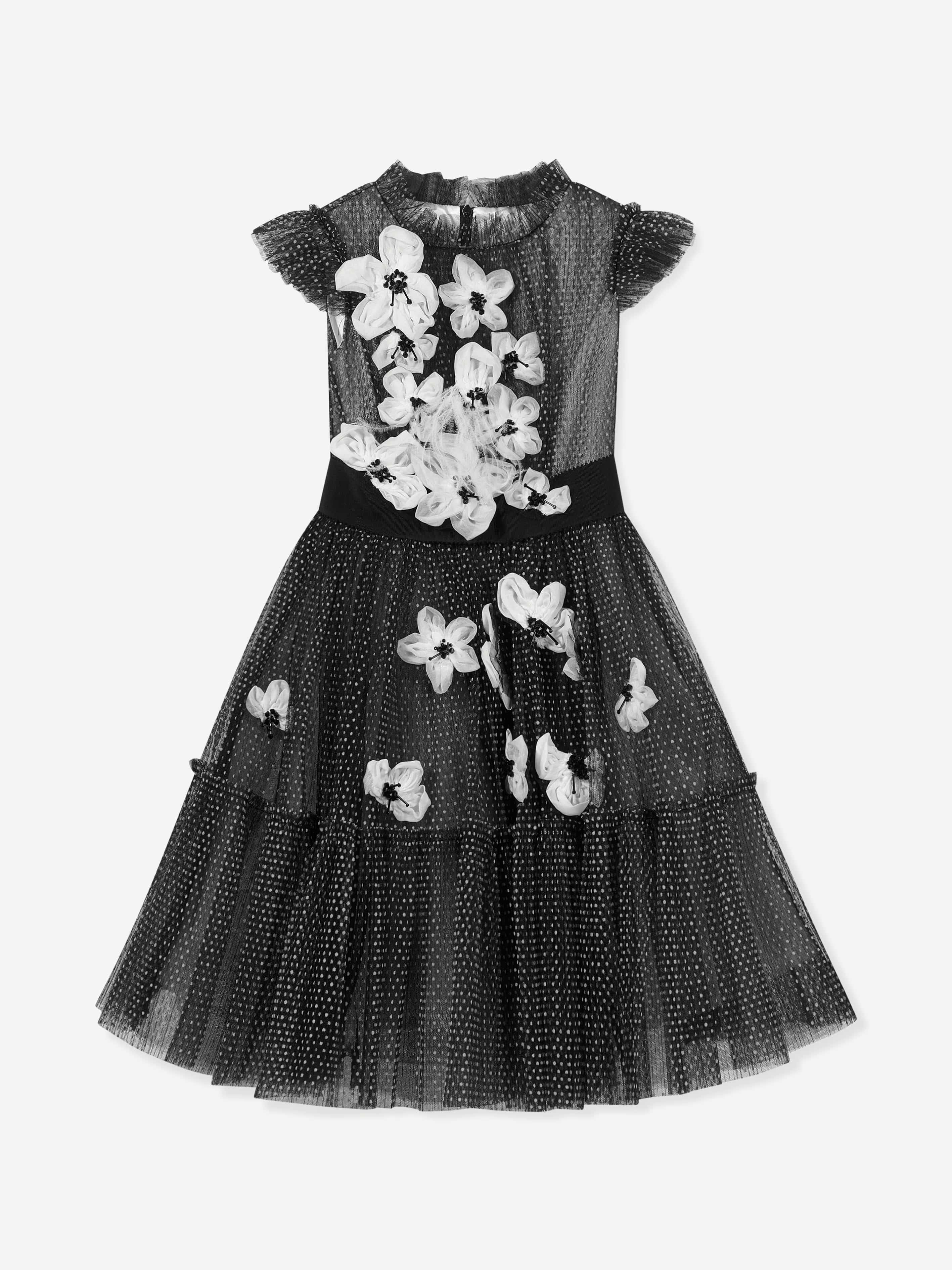 Marchesa Girls Flower Embellished Tulle Gown in Black Free Shipping Release Dates