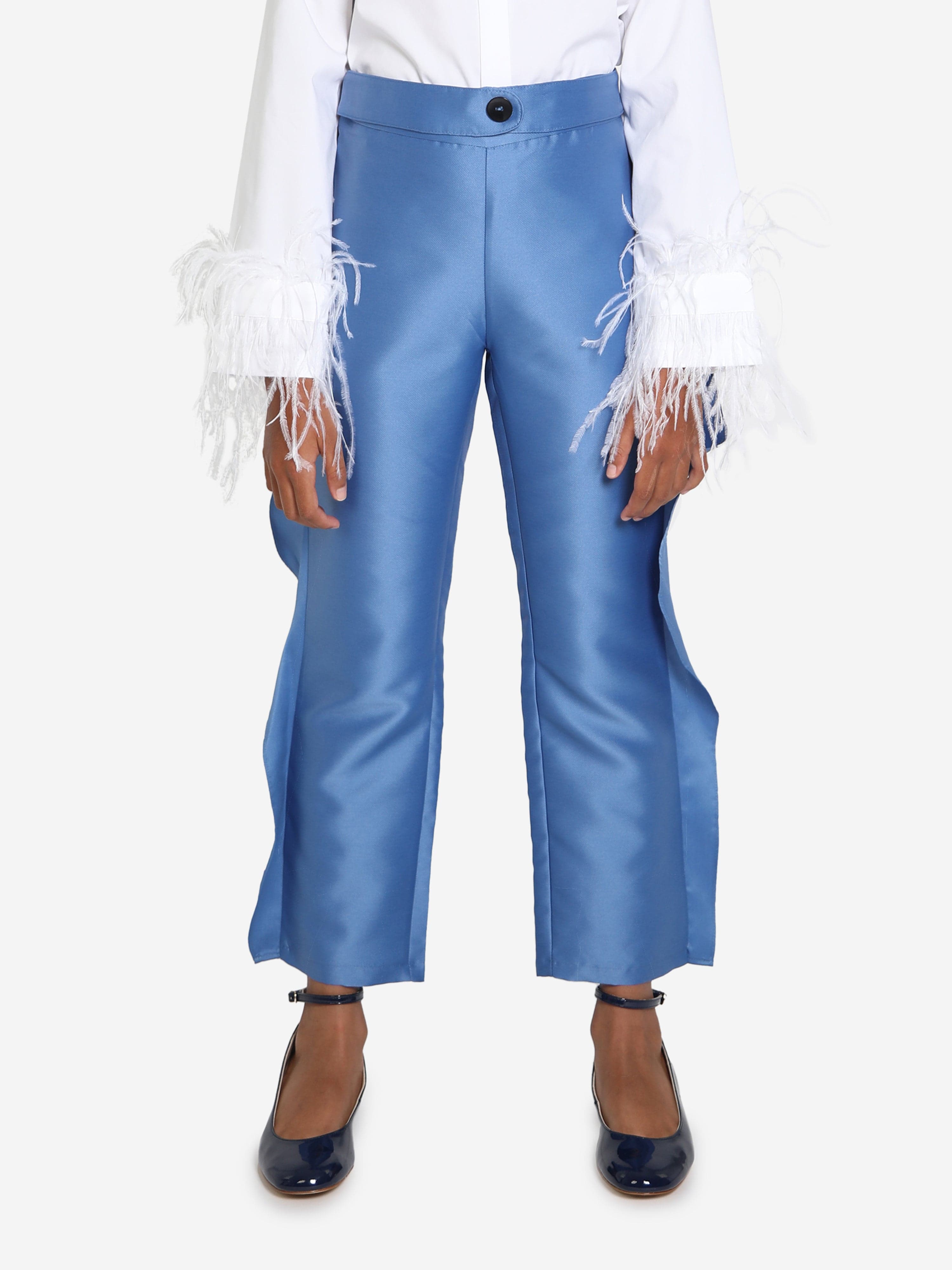 Mama Luma Girls Ruffle Trousers in Blue Comfortable Cheap Online