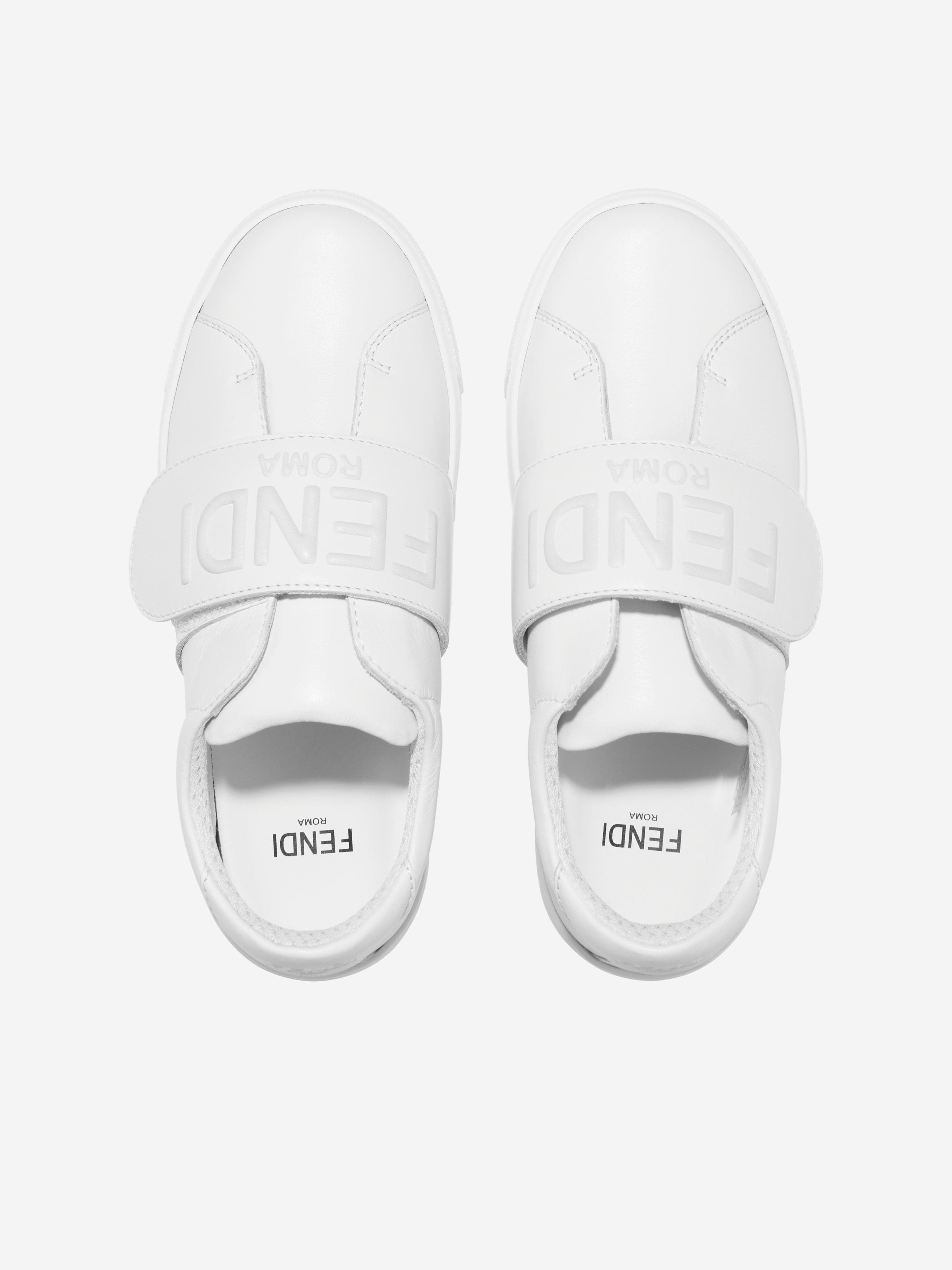 Fendi Kids Leather Logo Trainers in White Outlet Deals