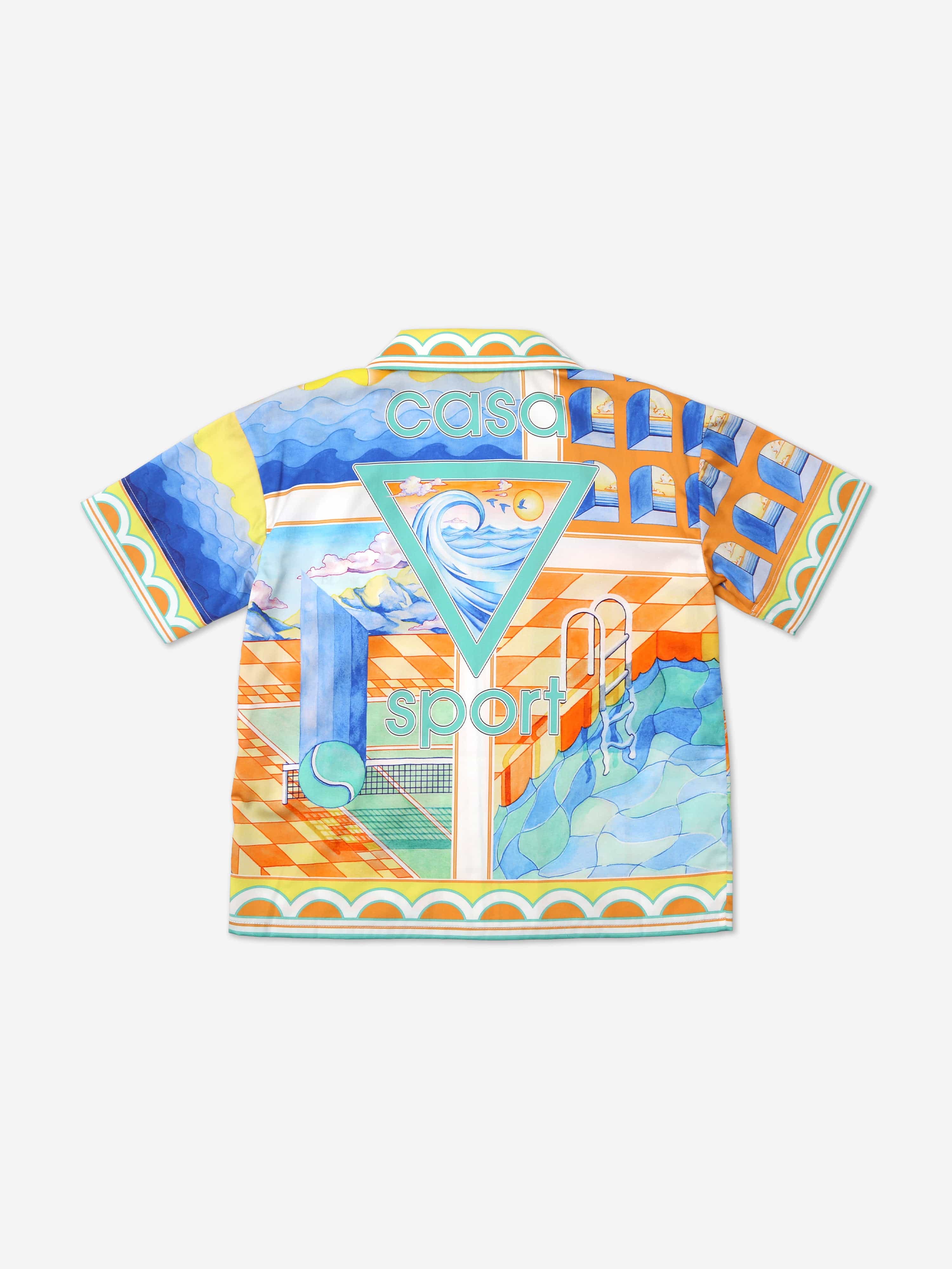 Casablanca Boys Surreal Pool Cuban Collar Shirt in Multicolour Clearance Get To Buy