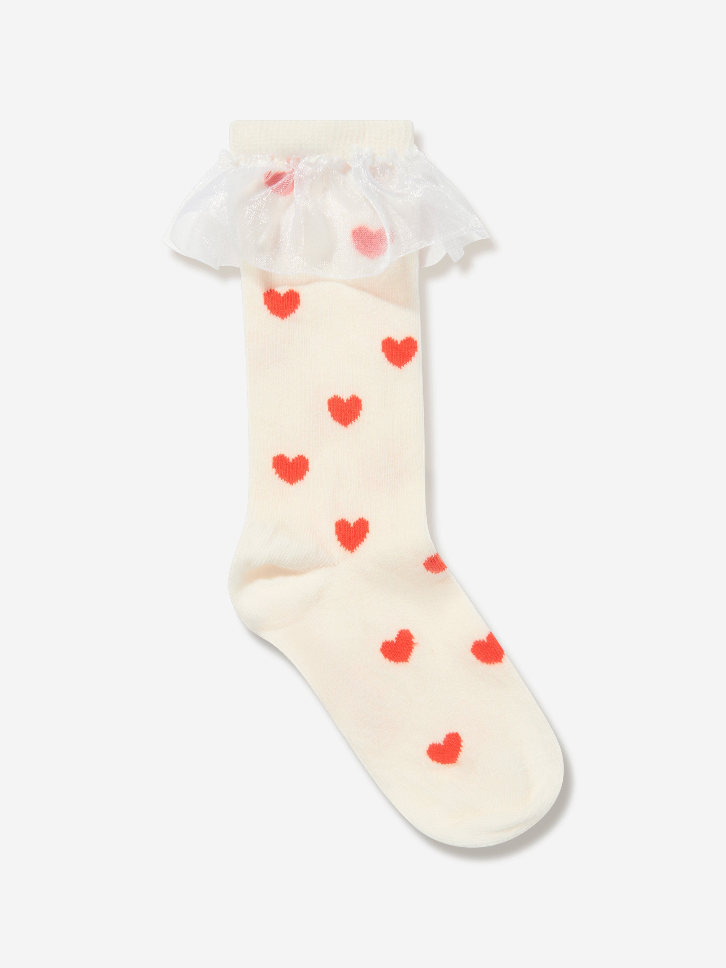 Mini Rodini Girls Hearts Frill Socks in White Best Store To Get Sale Online