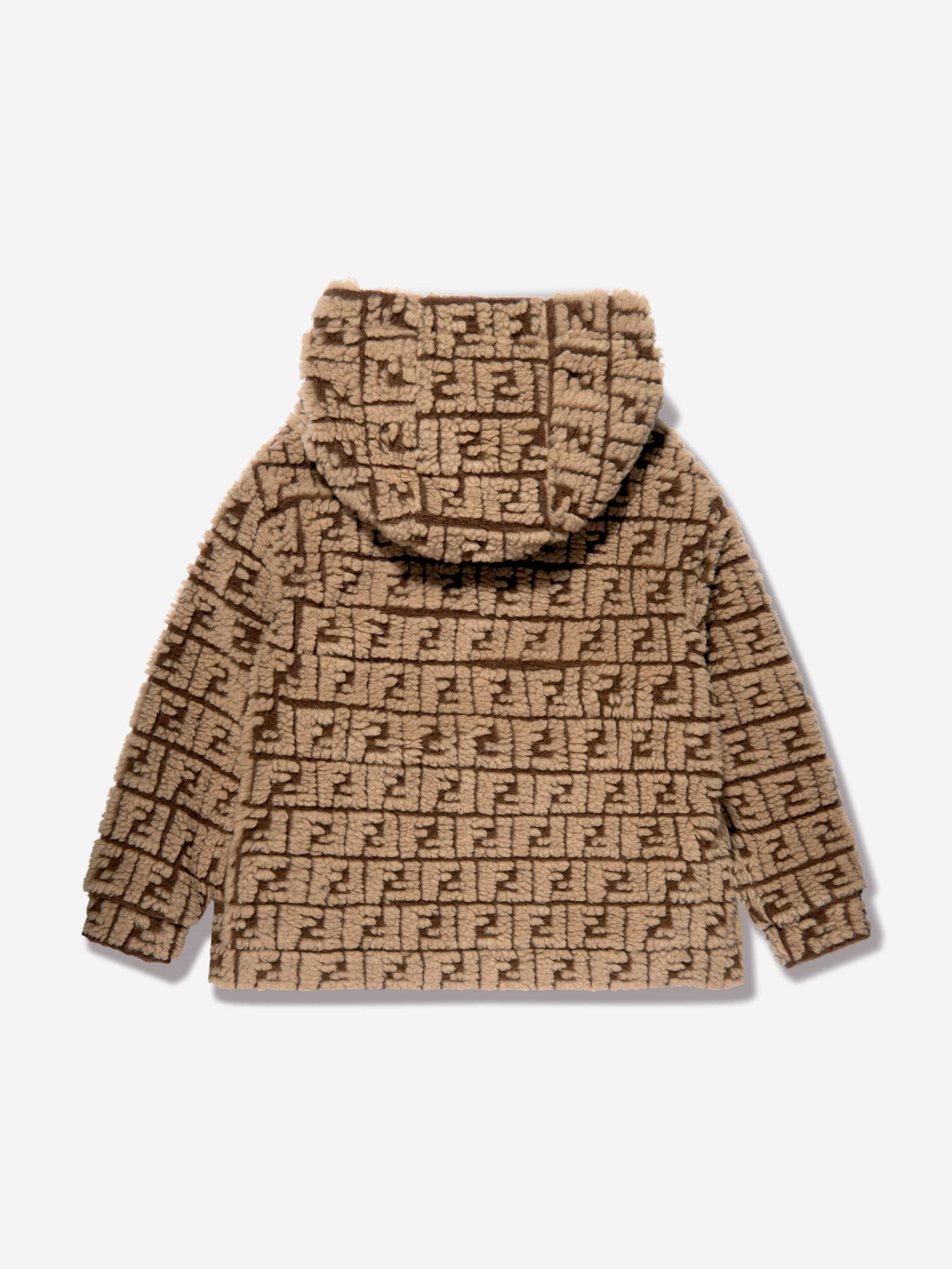 Fendi Kids FF Teddy Wool Hoodie in Beige Outlet Shop