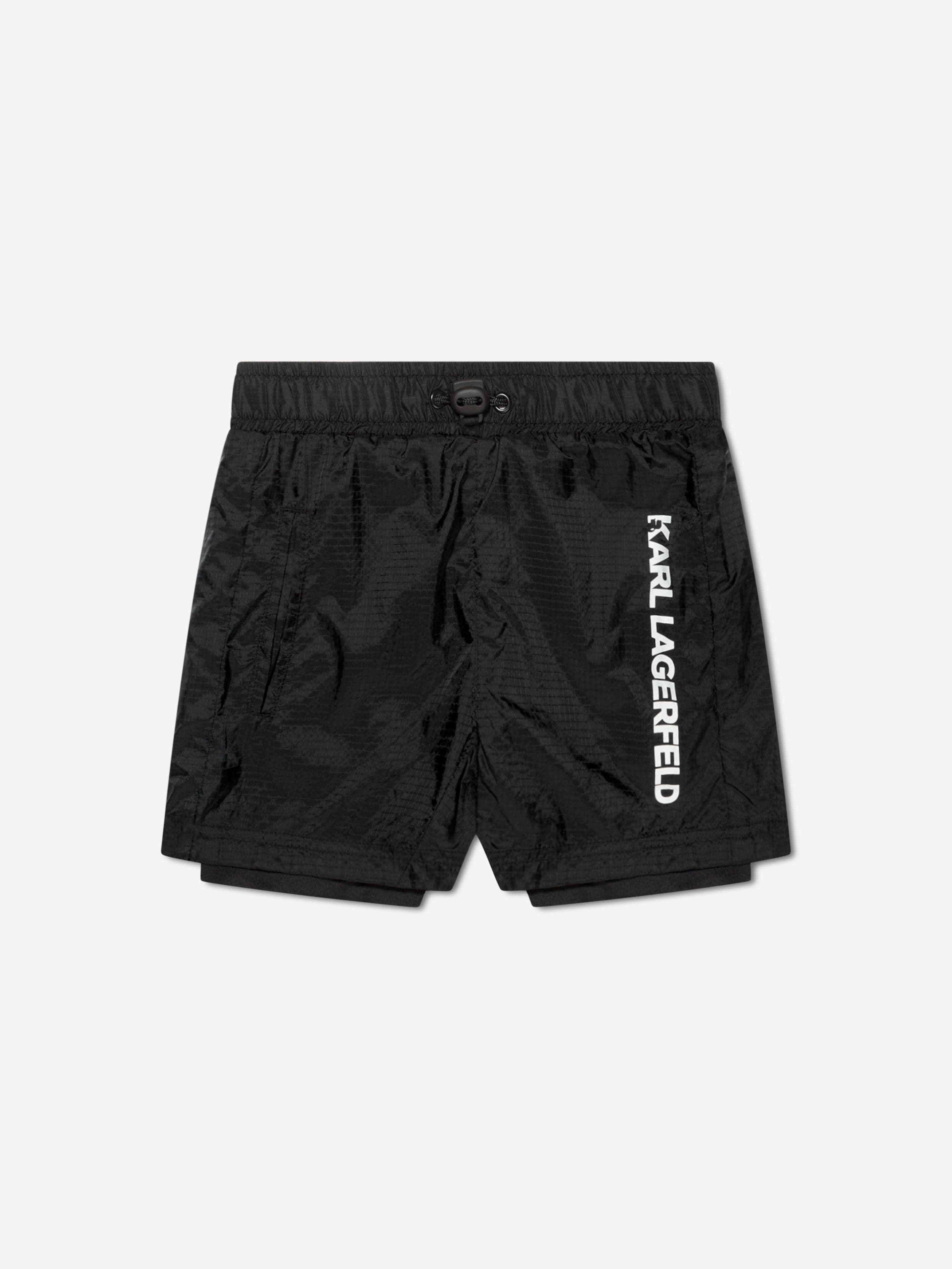Karl Lagerfeld Boys Layered Sports Shorts in Black Really Cheap