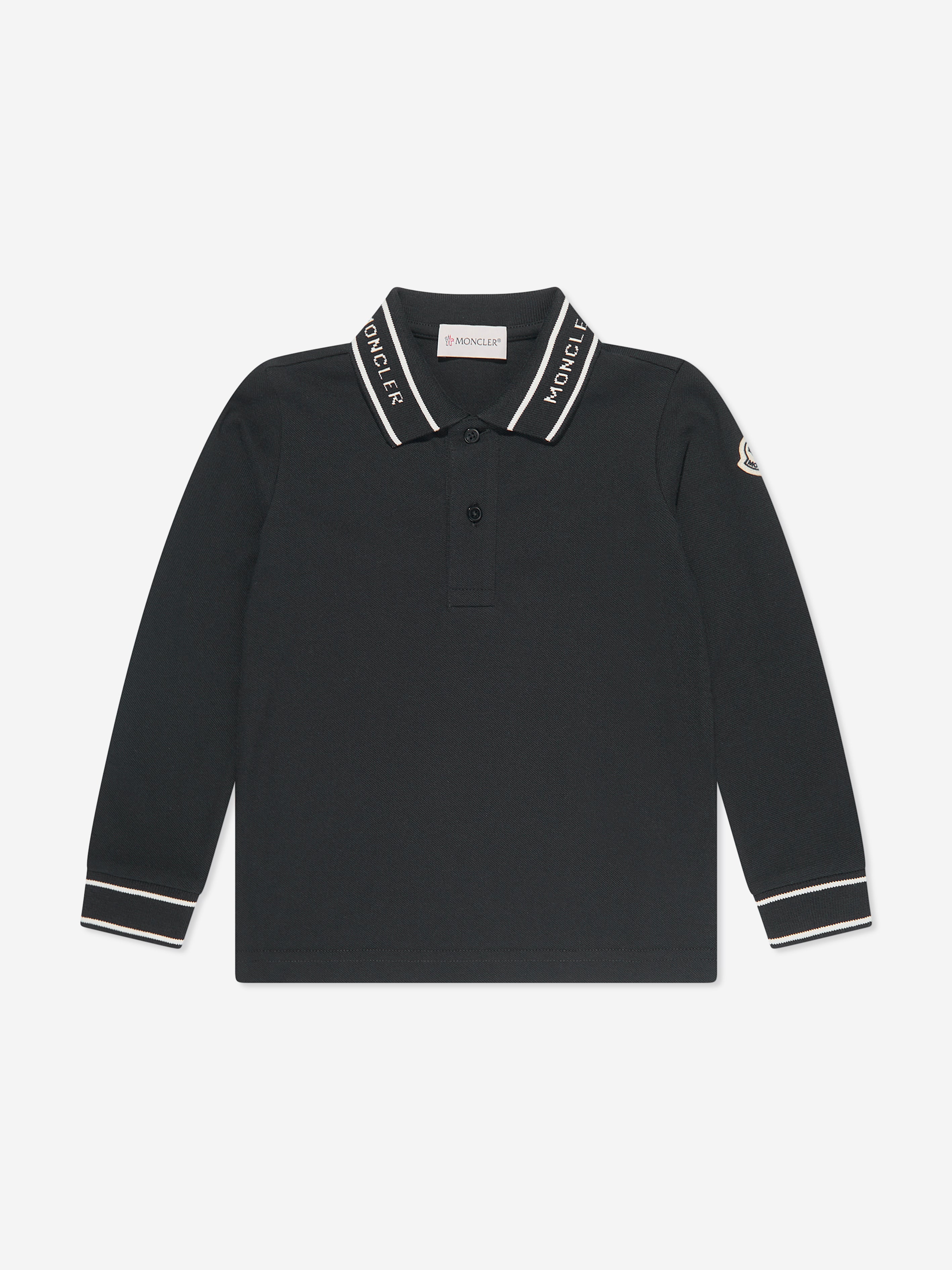 Moncler Enfant Boys Long Sleeve Polo Shirt in Black From China Sale Online