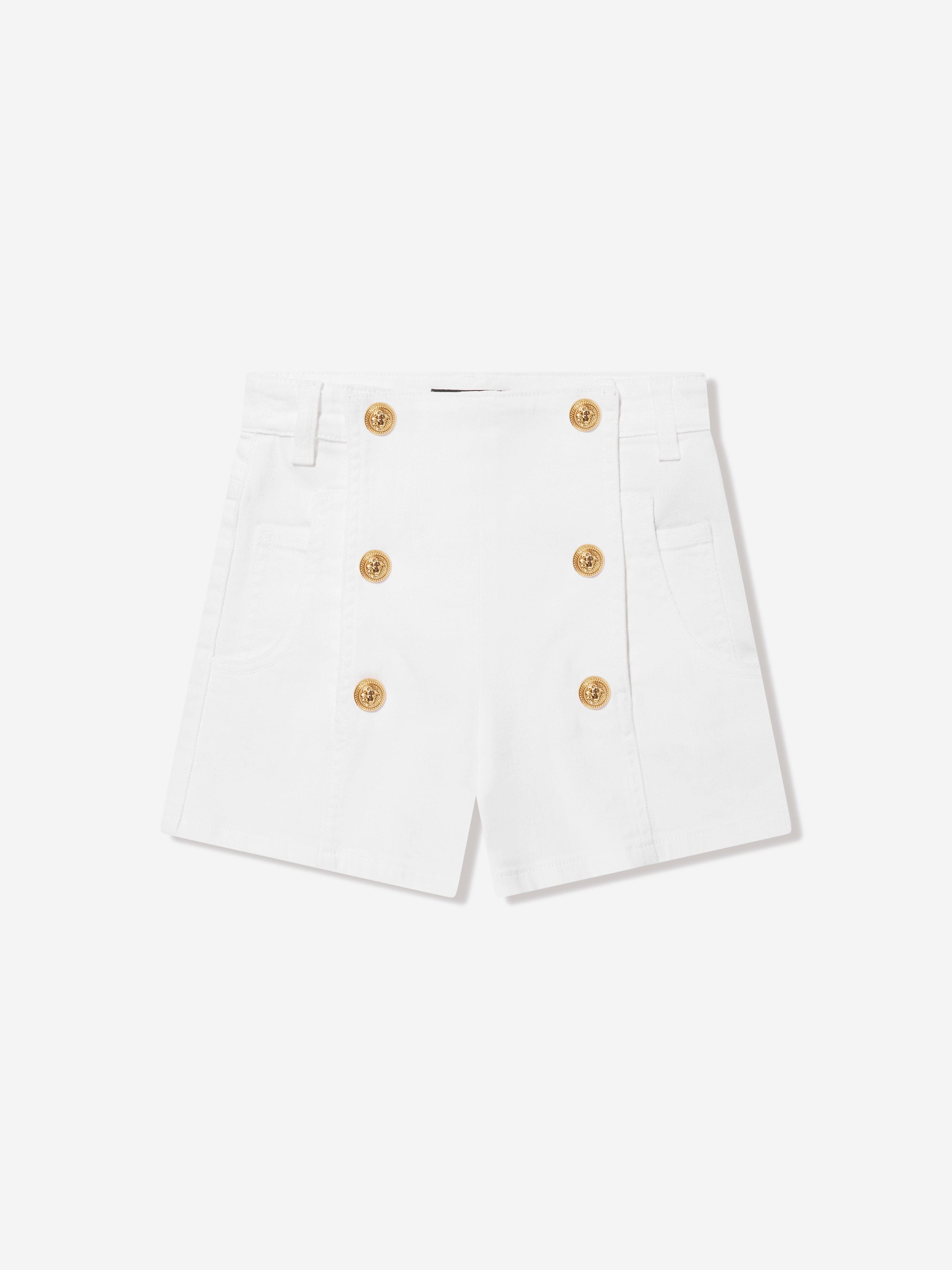 Balmain Girls Button Front Shorts in White Perfect For Sale
