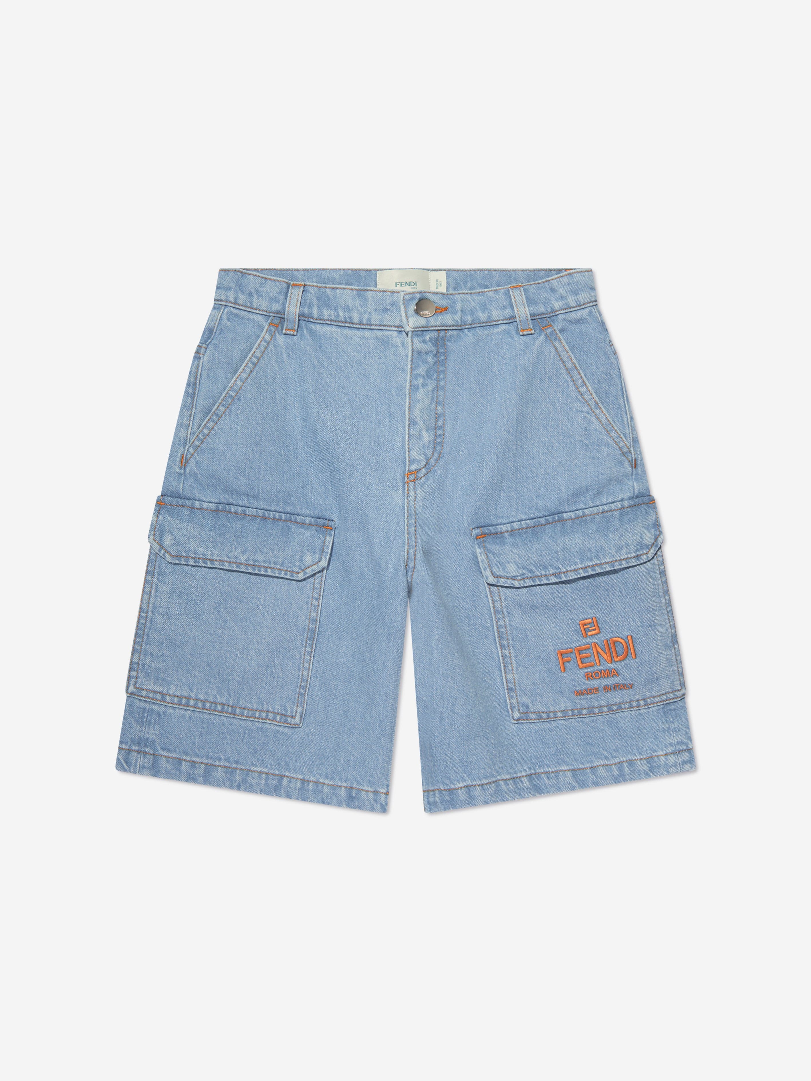 Fendi Boys Big Pocket Logo Denim Shorts in Blue Choice Cheap Pice