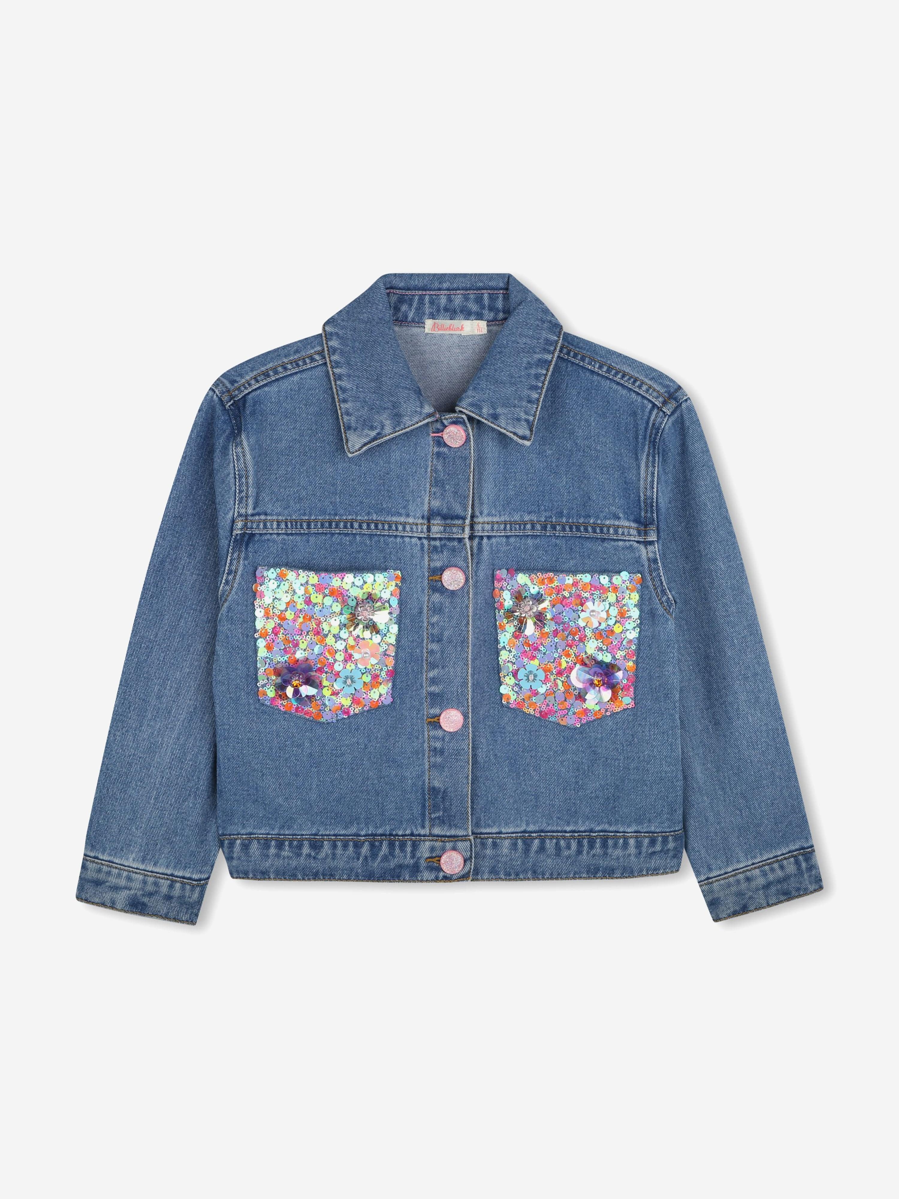 Girls Sequin Pocket Denim Jacket in Blue Outlet 2025 Newest