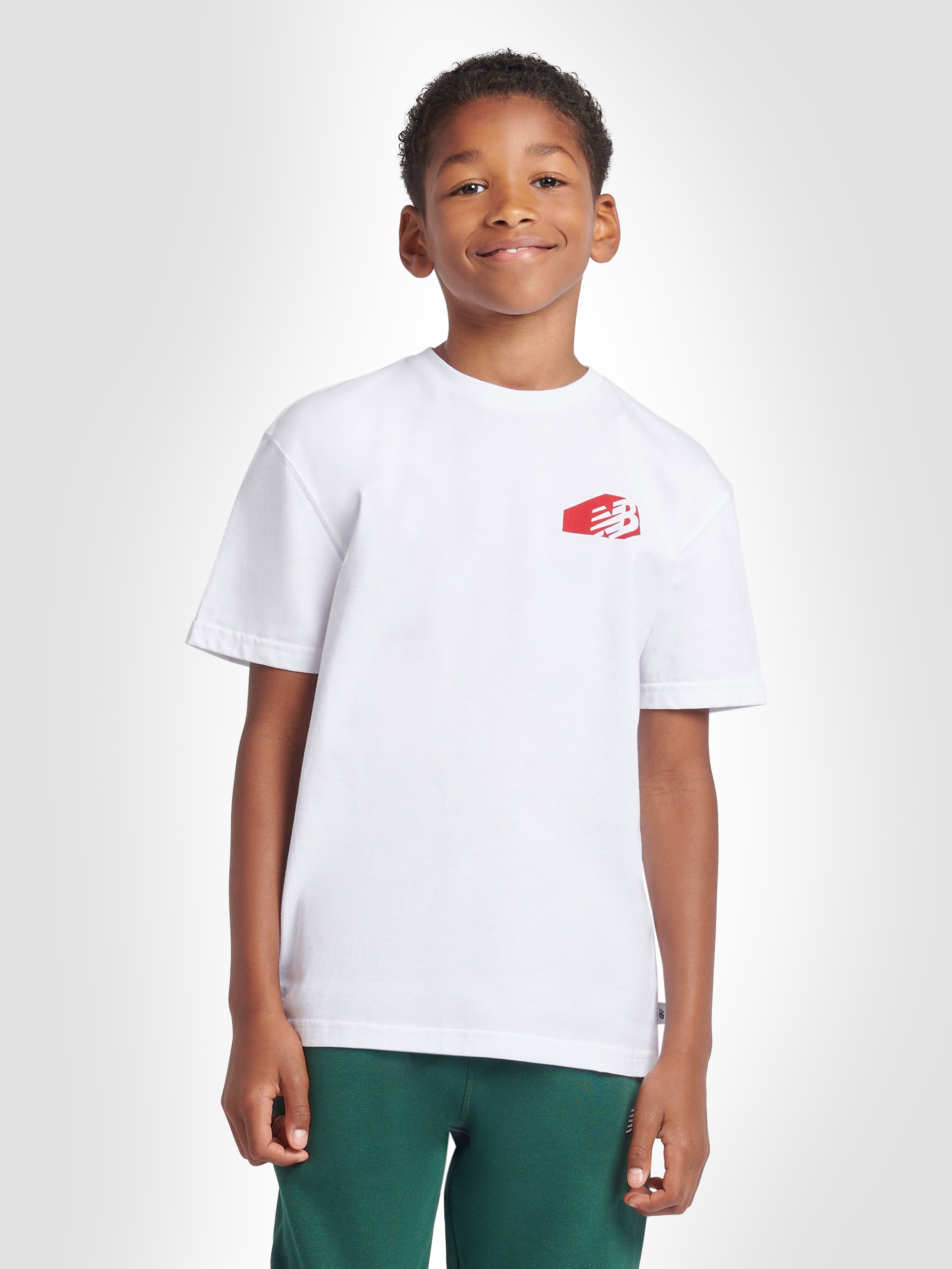 New Balance Boys Authentic Brand T-Shirt in White Cheap Sale Comfortable